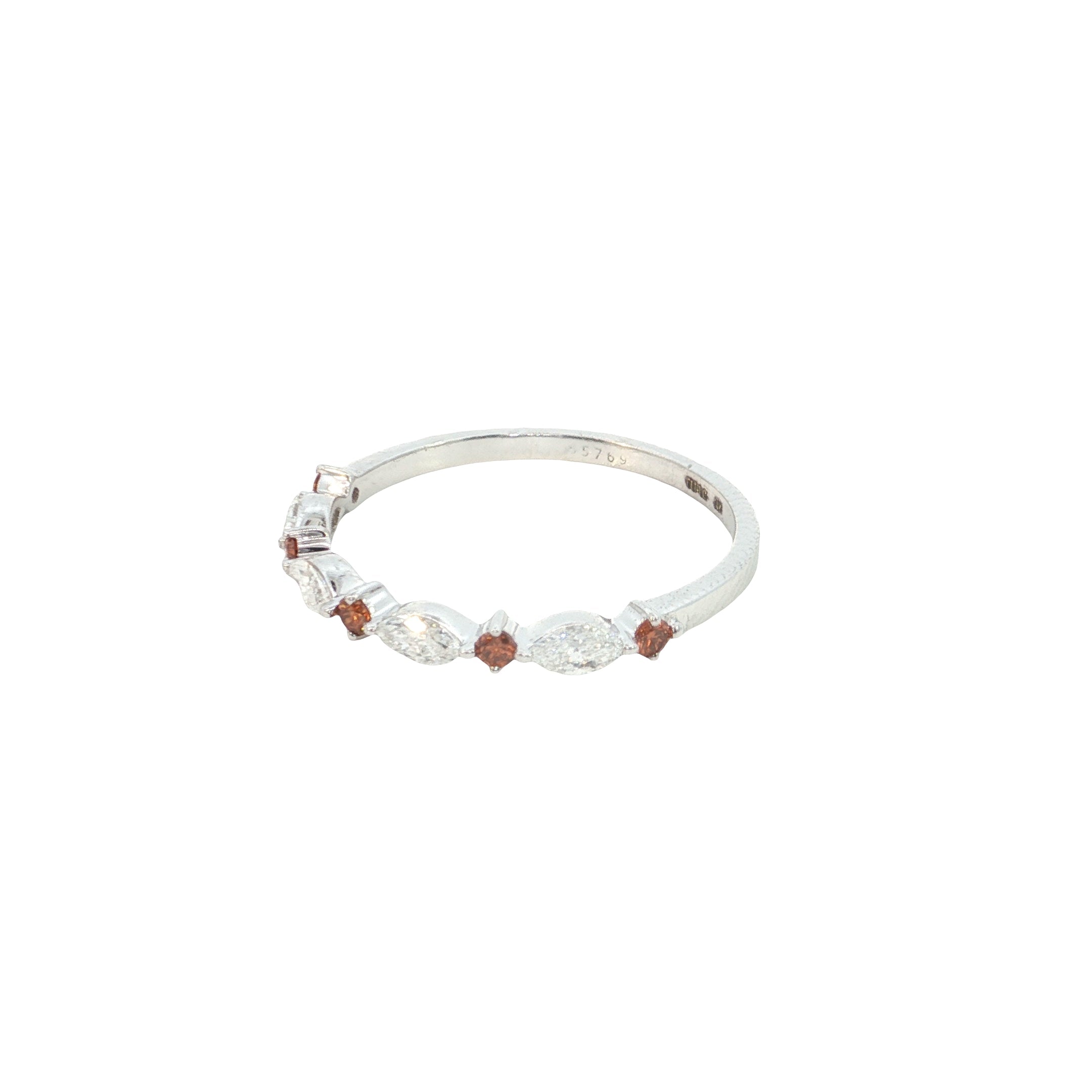 red brilliant cut with white marquise Cut Lab grown Diamond stackable ring band