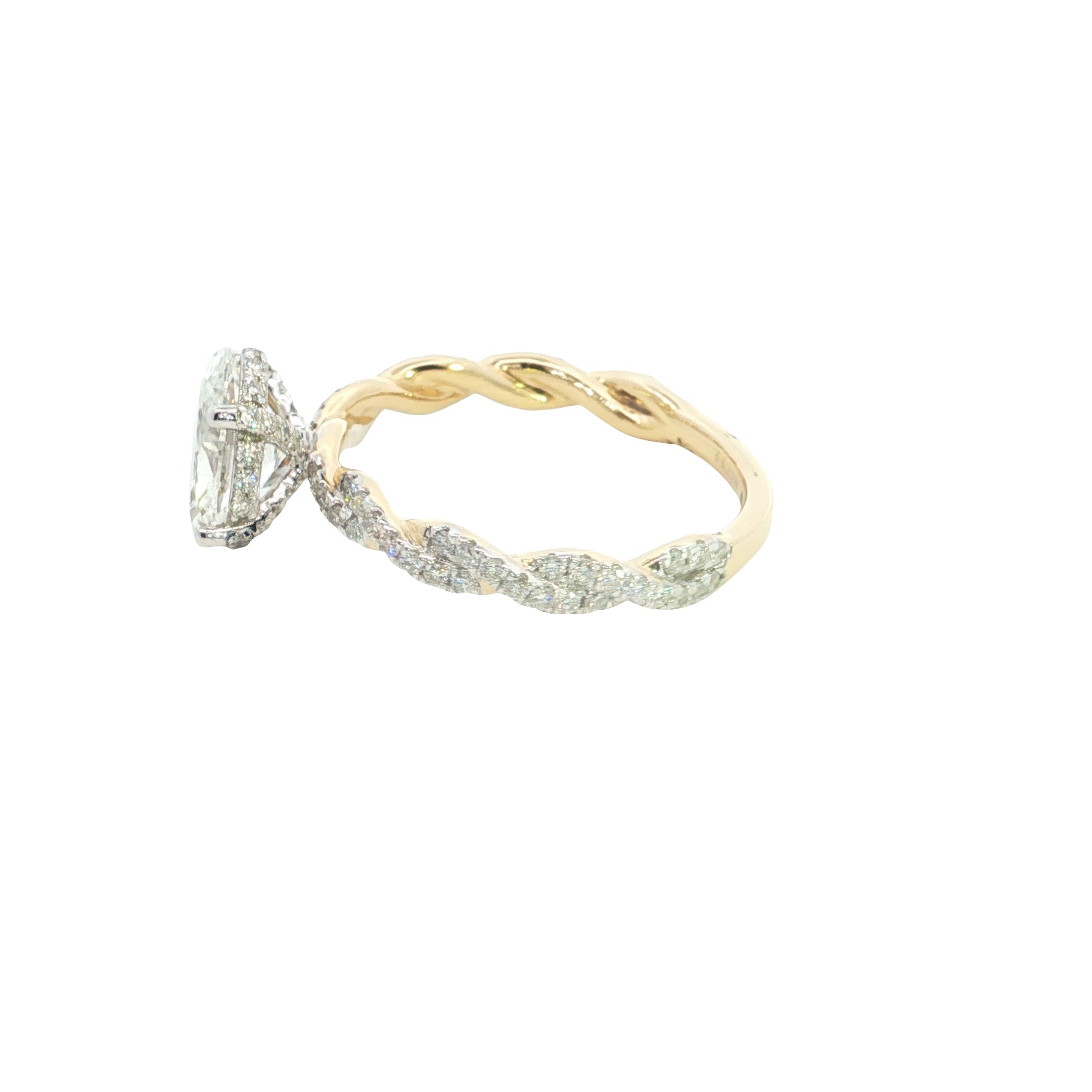 Oval with round brilliant Cut Lab grown Diamond twisted engagement ring