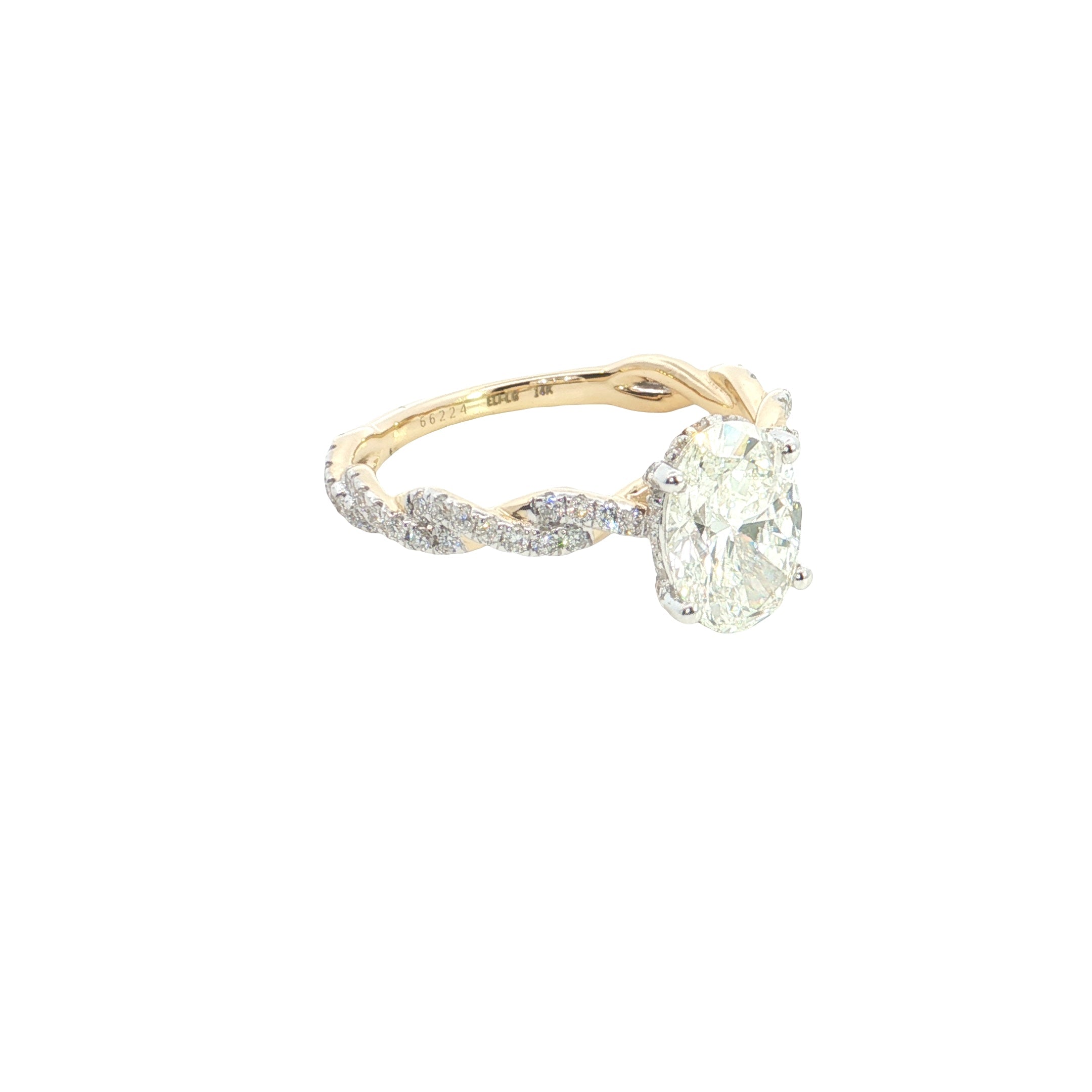 Oval with round brilliant Cut Lab grown Diamond twisted engagement ring