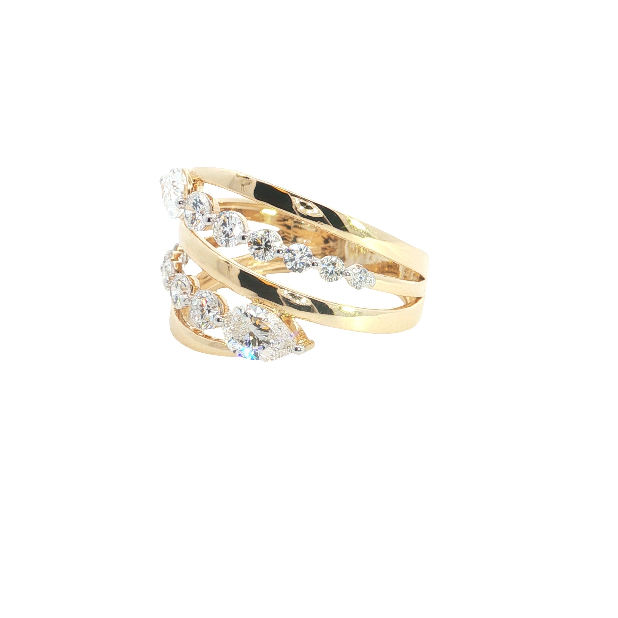 pear and round Brilliant Cut Lab grown Diamond fashion ring