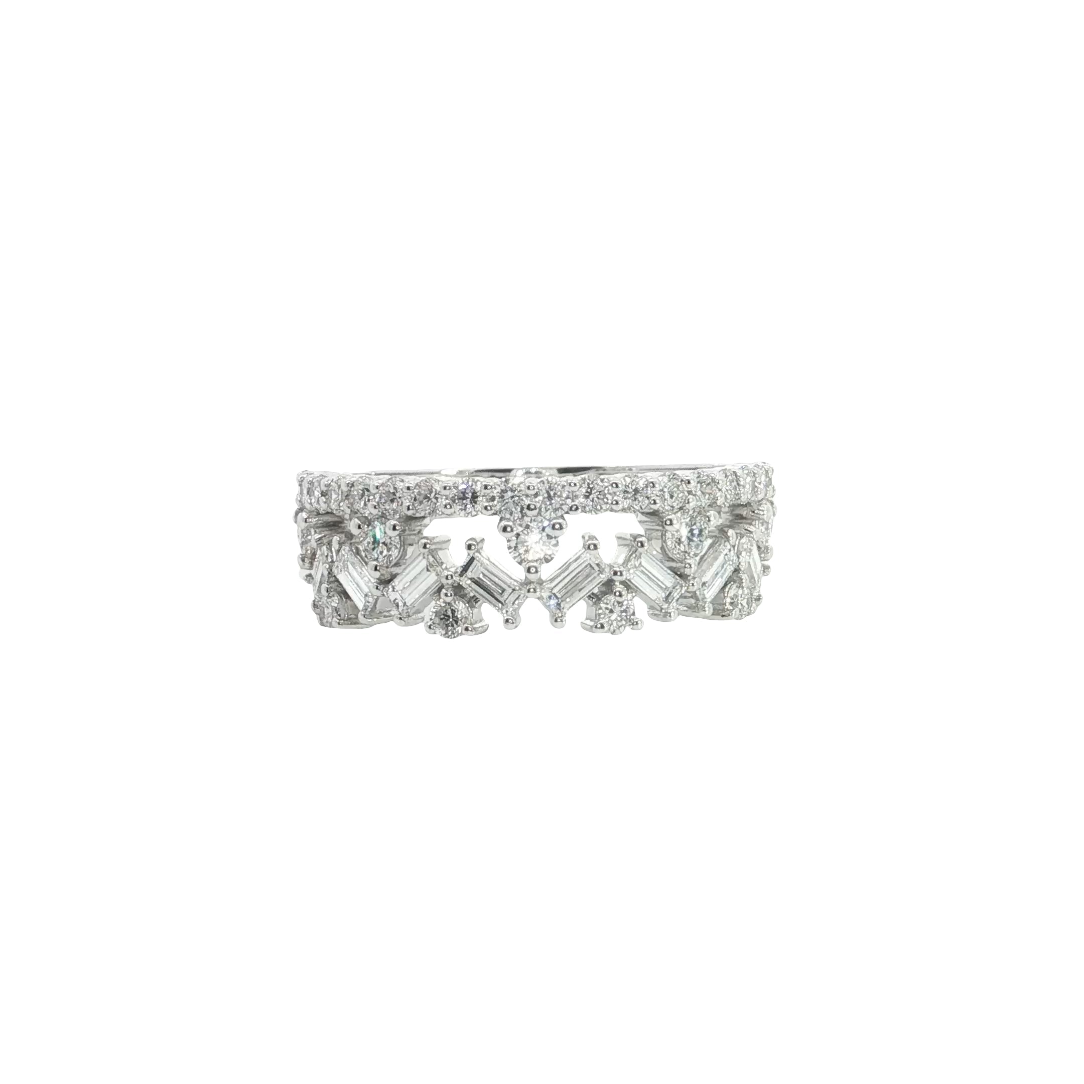 BAGUETTE  with round brilliant cut lab grown crown shape fashion ring