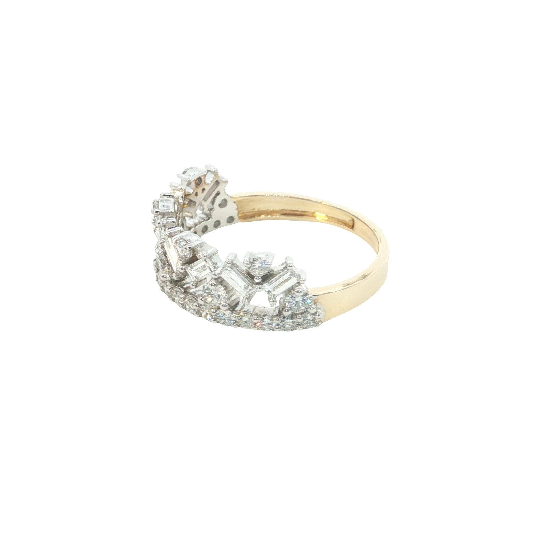 BAGUETTE  with round brilliant cut lab grown crown shape fashion ring