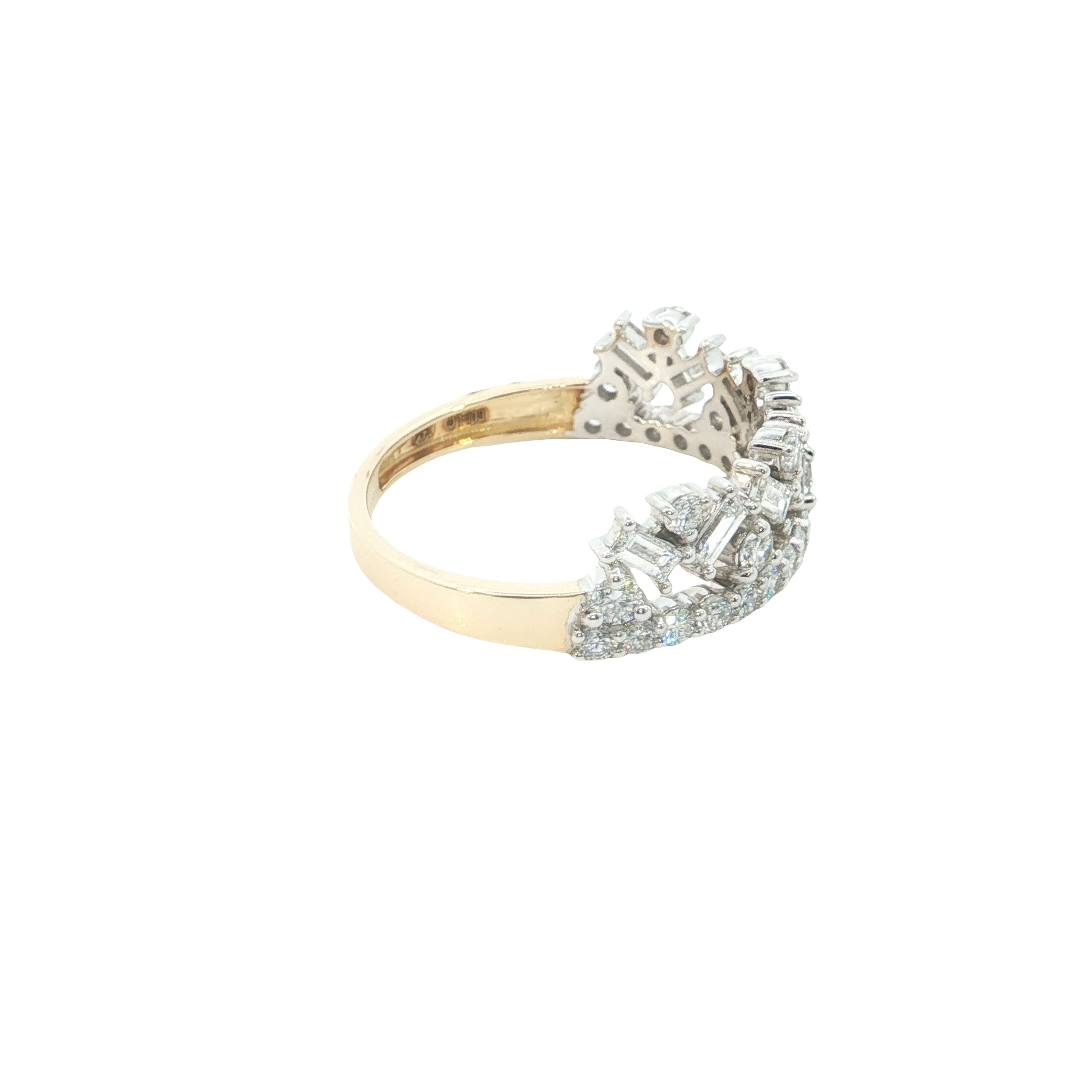 BAGUETTE  with round brilliant cut lab grown crown shape fashion ring
