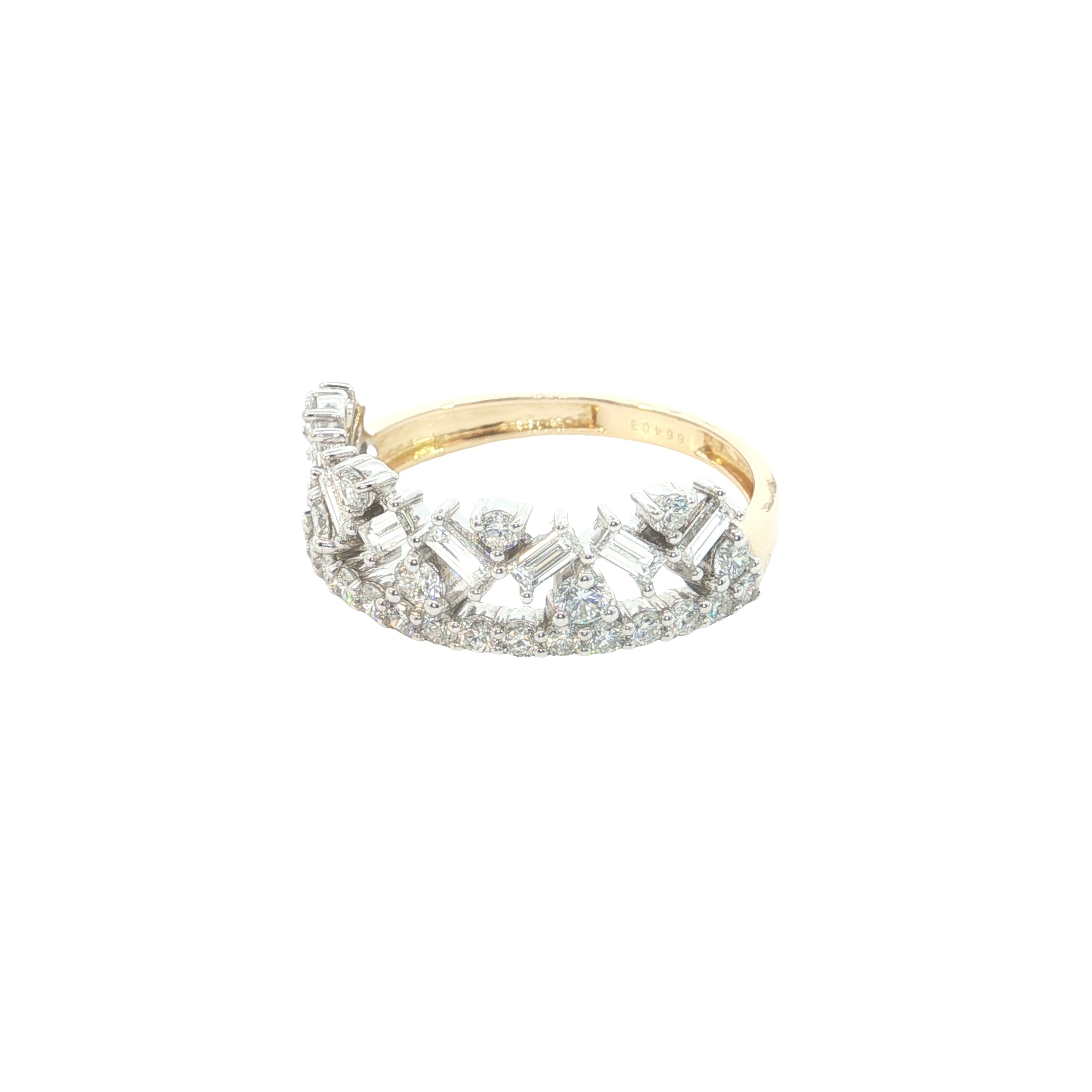 BAGUETTE  with round brilliant cut lab grown crown shape fashion ring