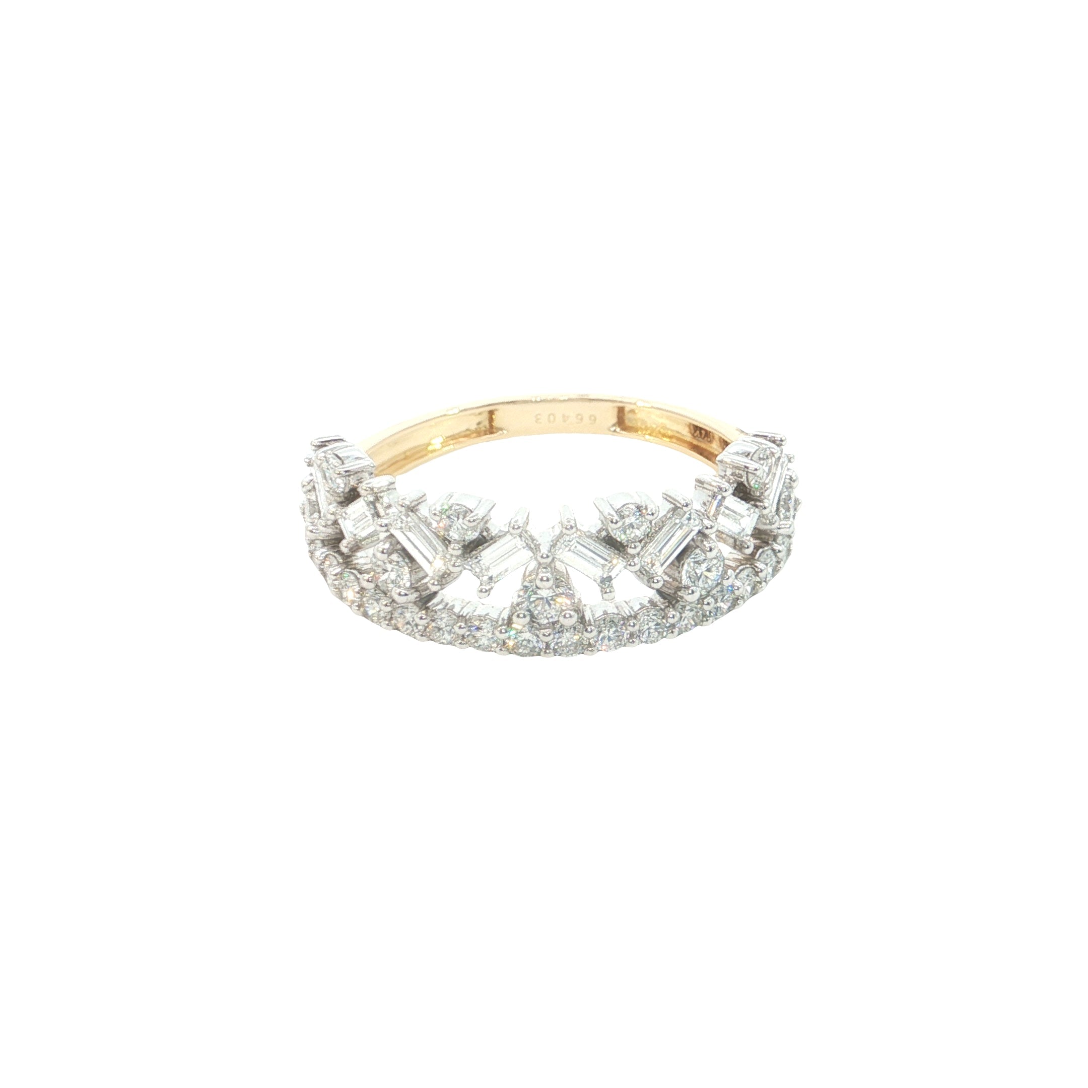 BAGUETTE  with round brilliant cut lab grown crown shape fashion ring