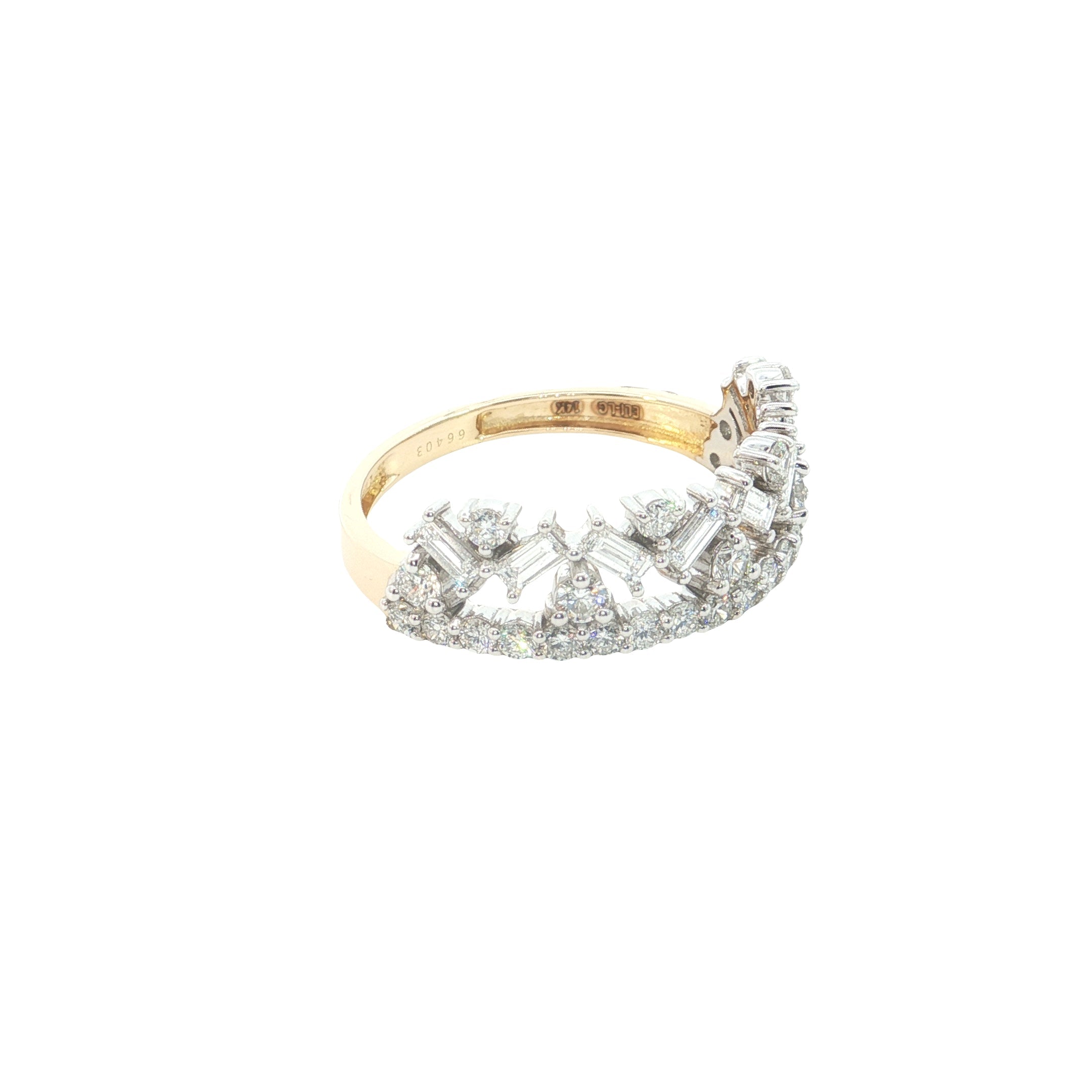 BAGUETTE  with round brilliant cut lab grown crown shape fashion ring