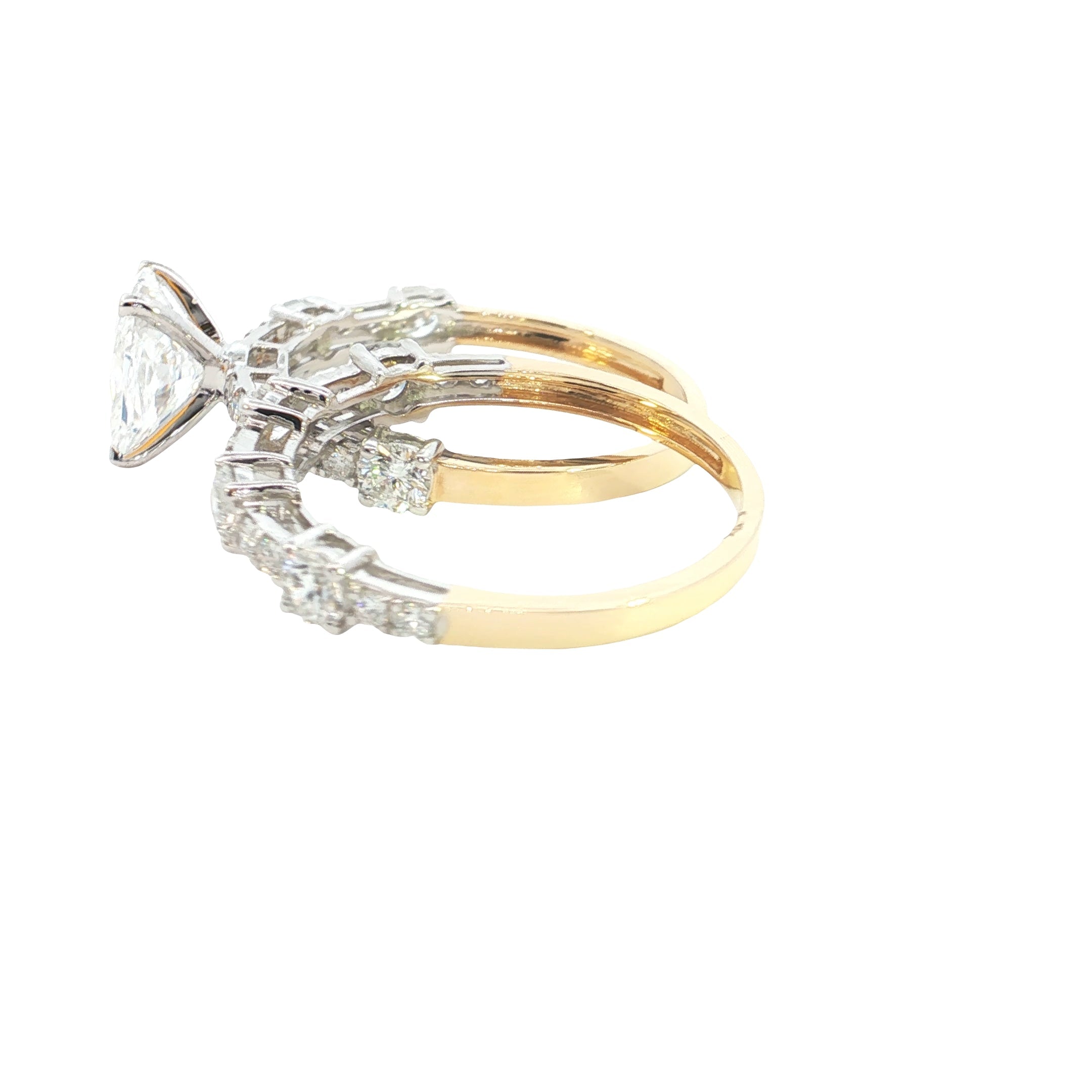 radiant with raound brilliant cut lab diamond engagement ring with matching band