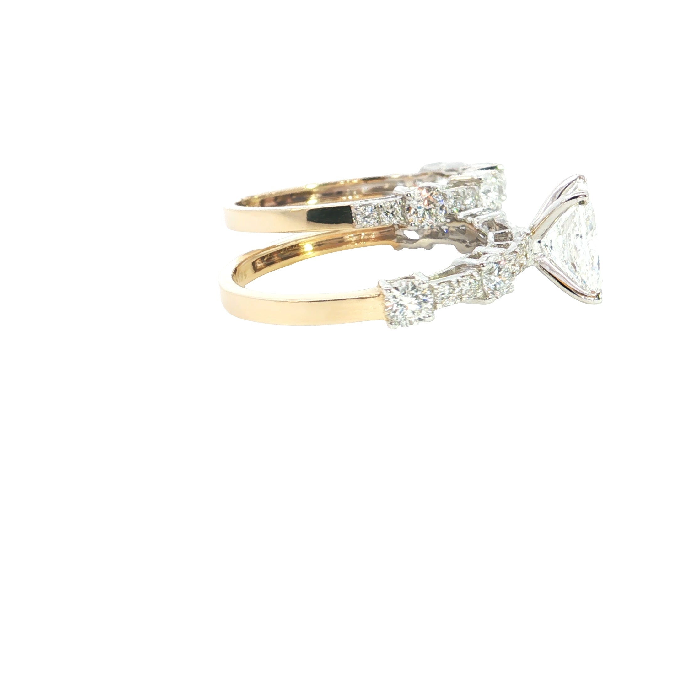 radiant with raound brilliant cut lab diamond engagement ring with matching band