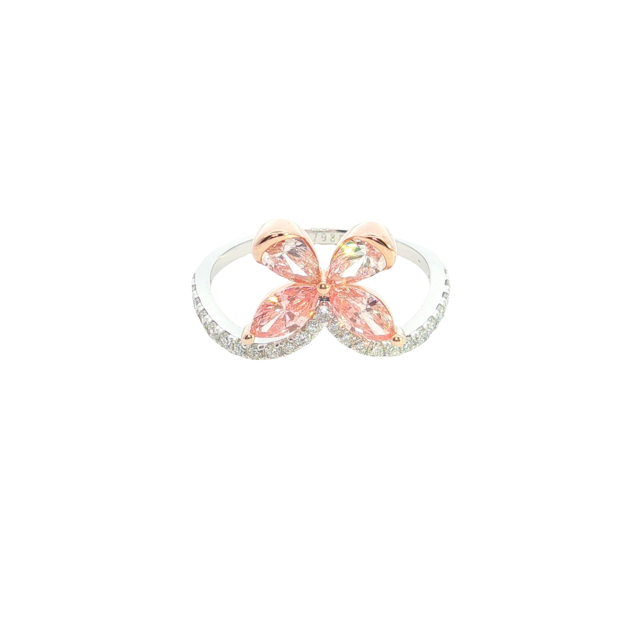pink color pear and marquise with white brilliant cut lab grown diamond fancy ring