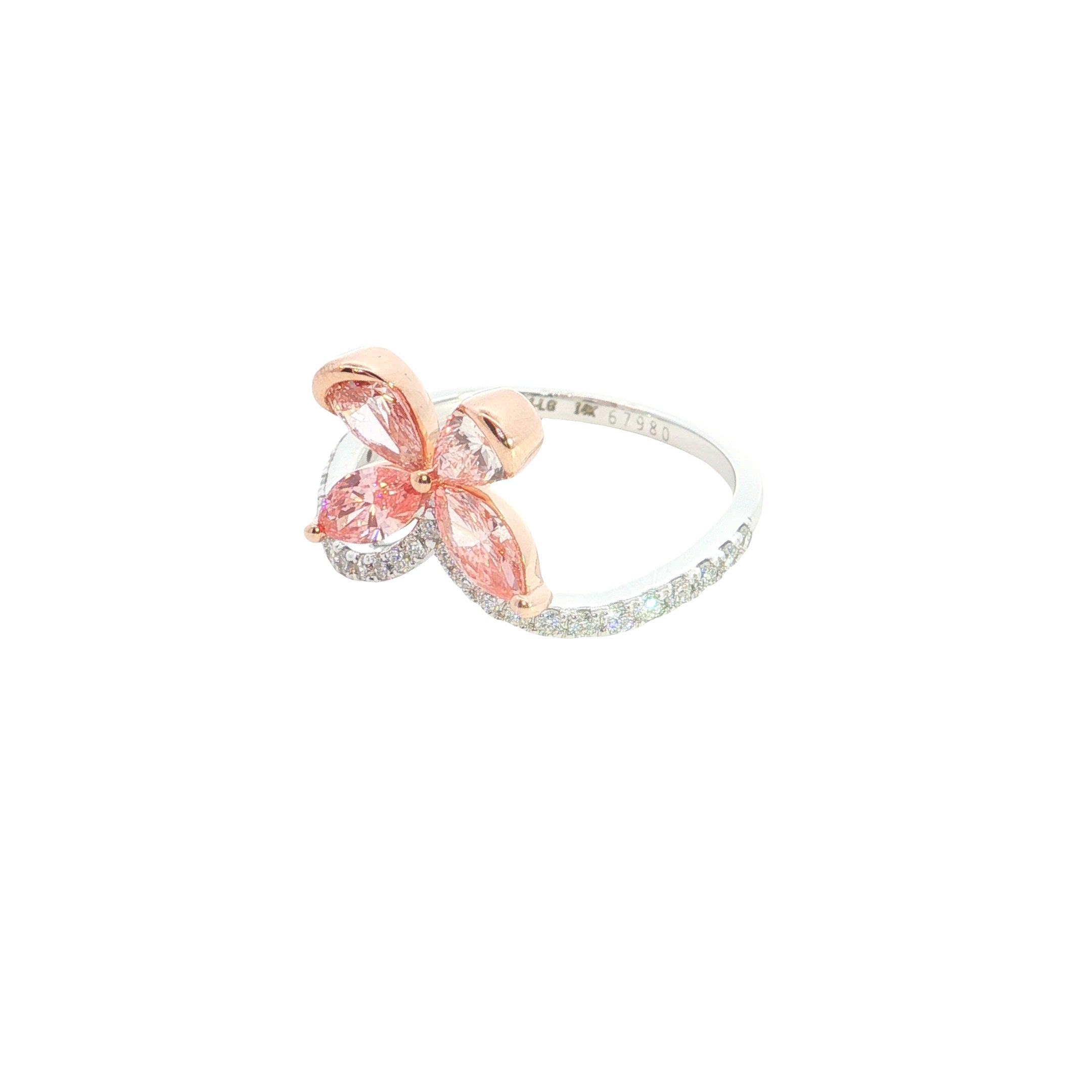 pink color pear and marquise with white brilliant cut lab grown diamond fancy ring