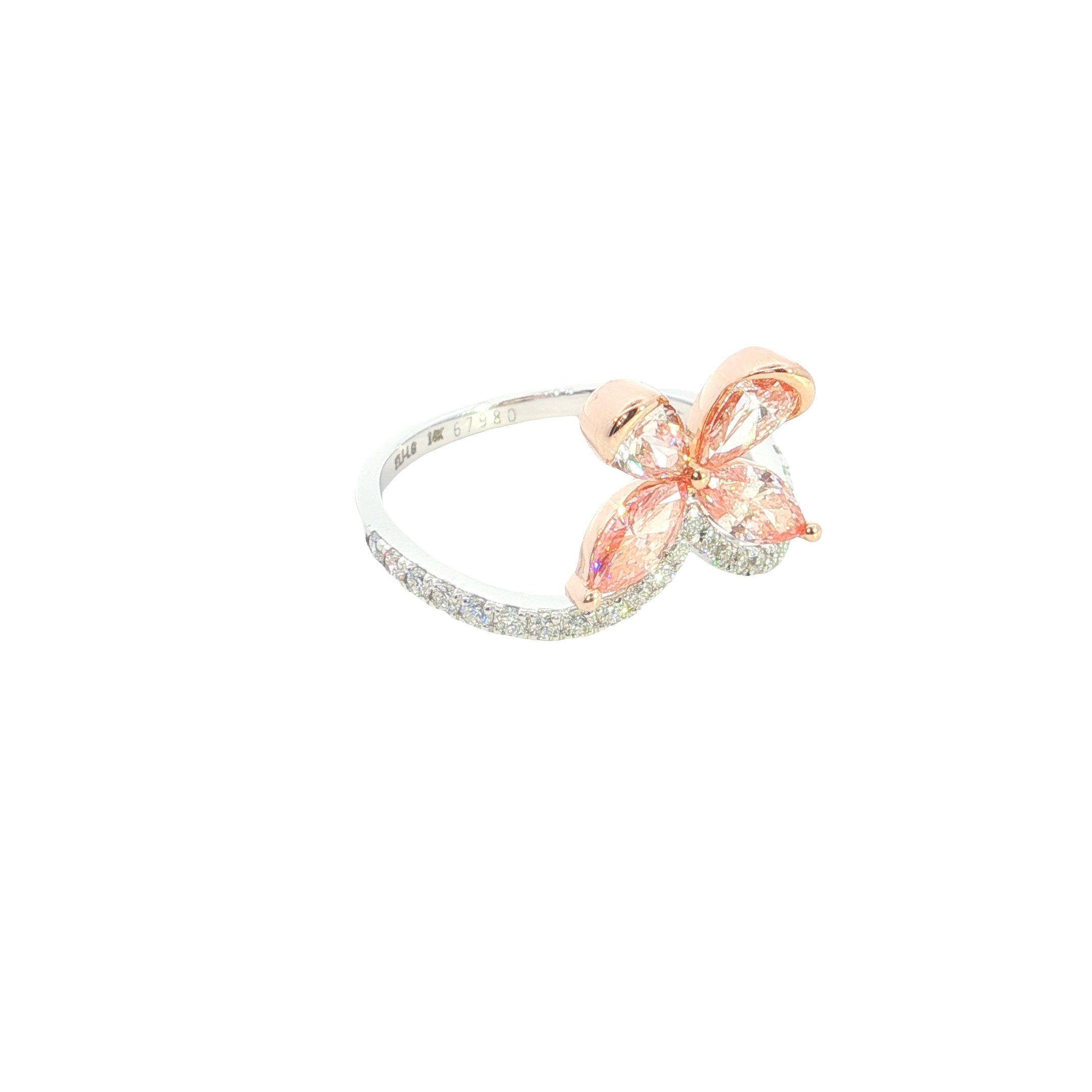 pink color pear and marquise with white brilliant cut lab grown diamond fancy ring