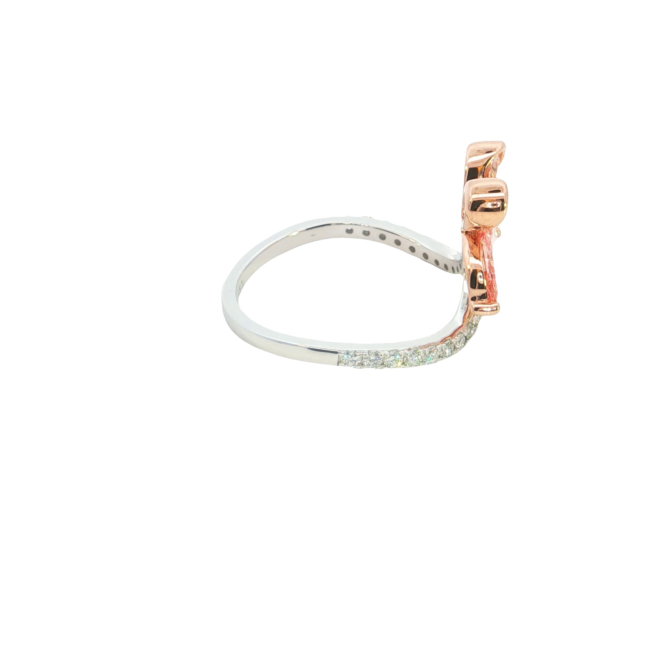 pink color pear and marquise with white brilliant cut lab grown diamond fancy ring