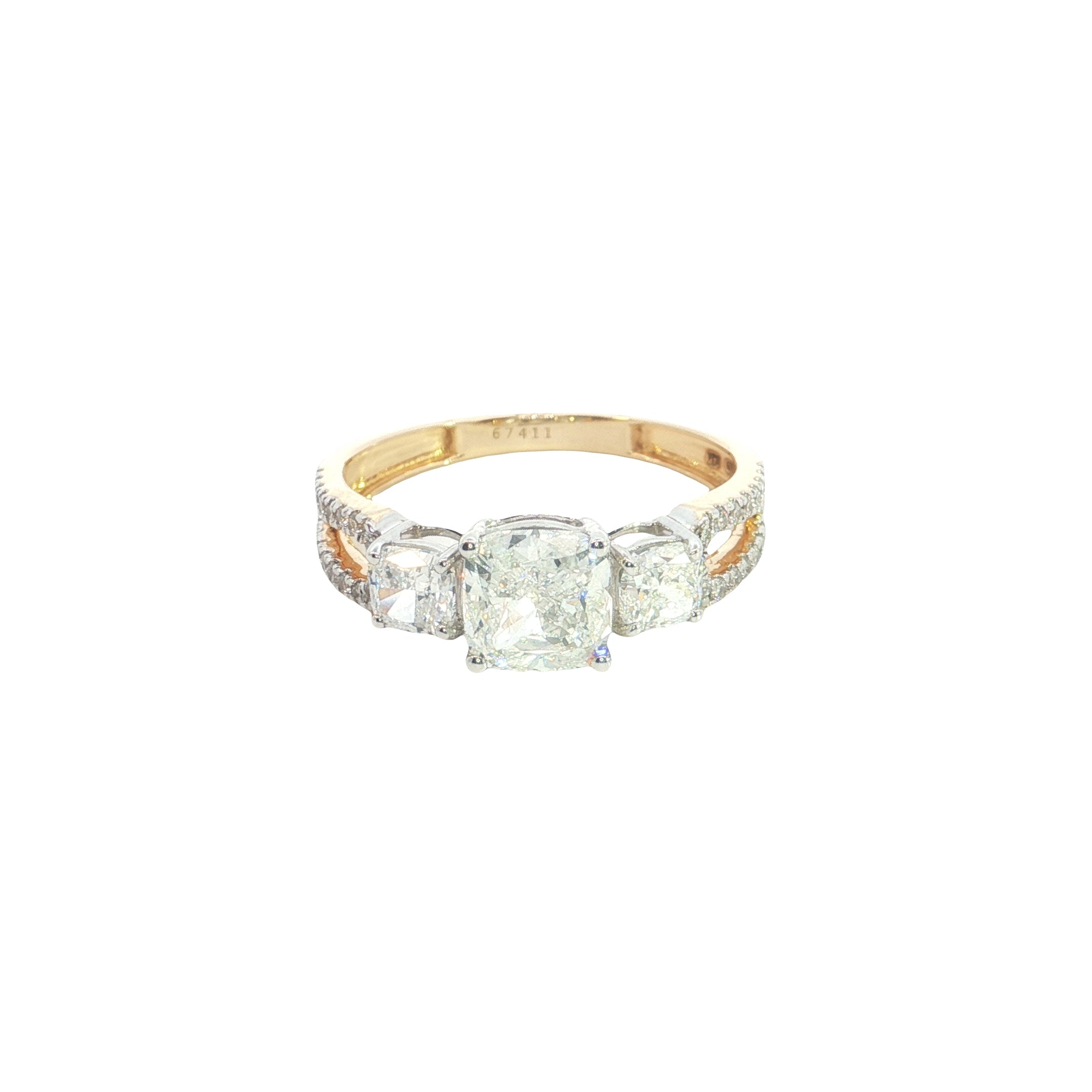 cushion with round brilliant cut lab grown diamond engagement ring