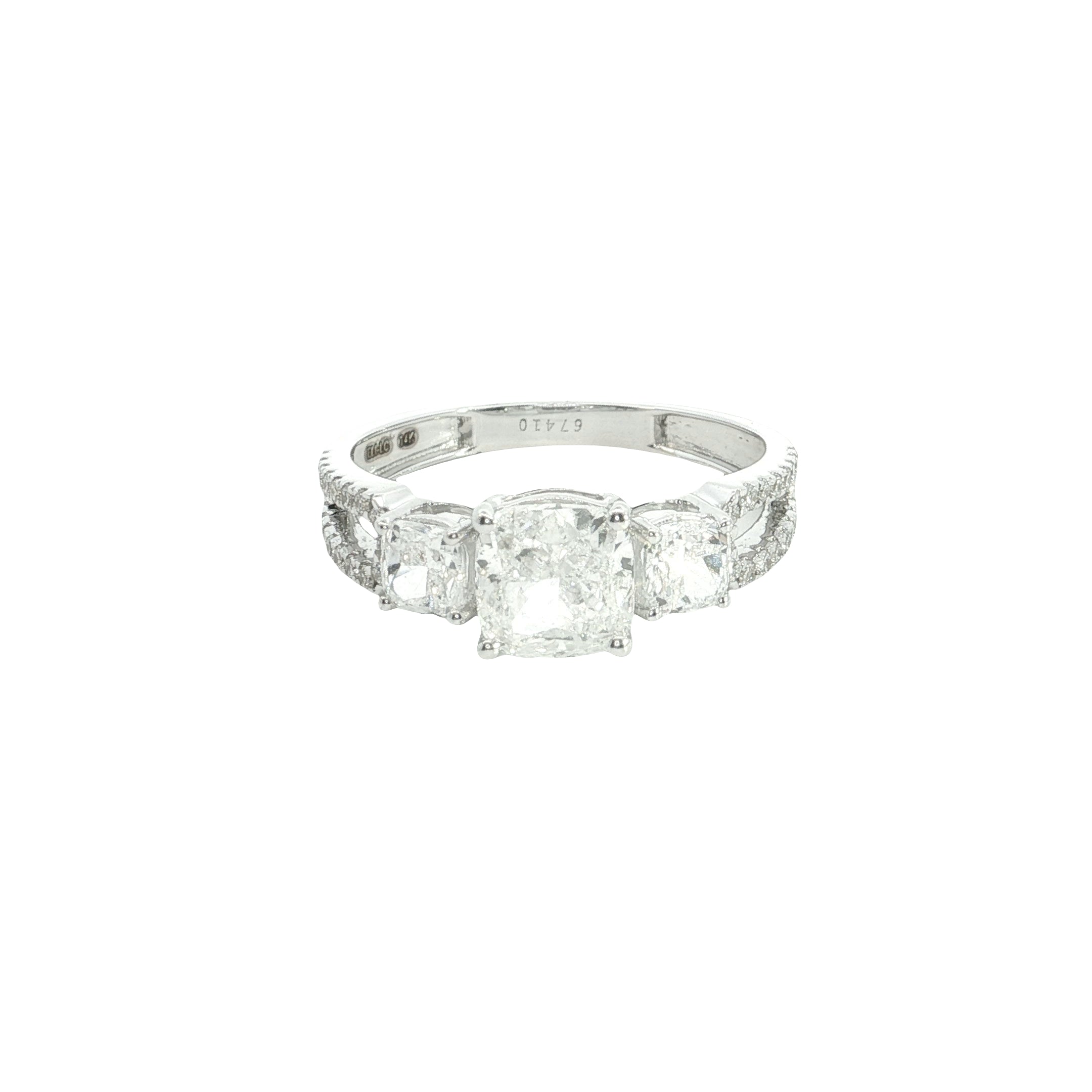 cushion with round brilliant cut lab grown diamond engagement ring