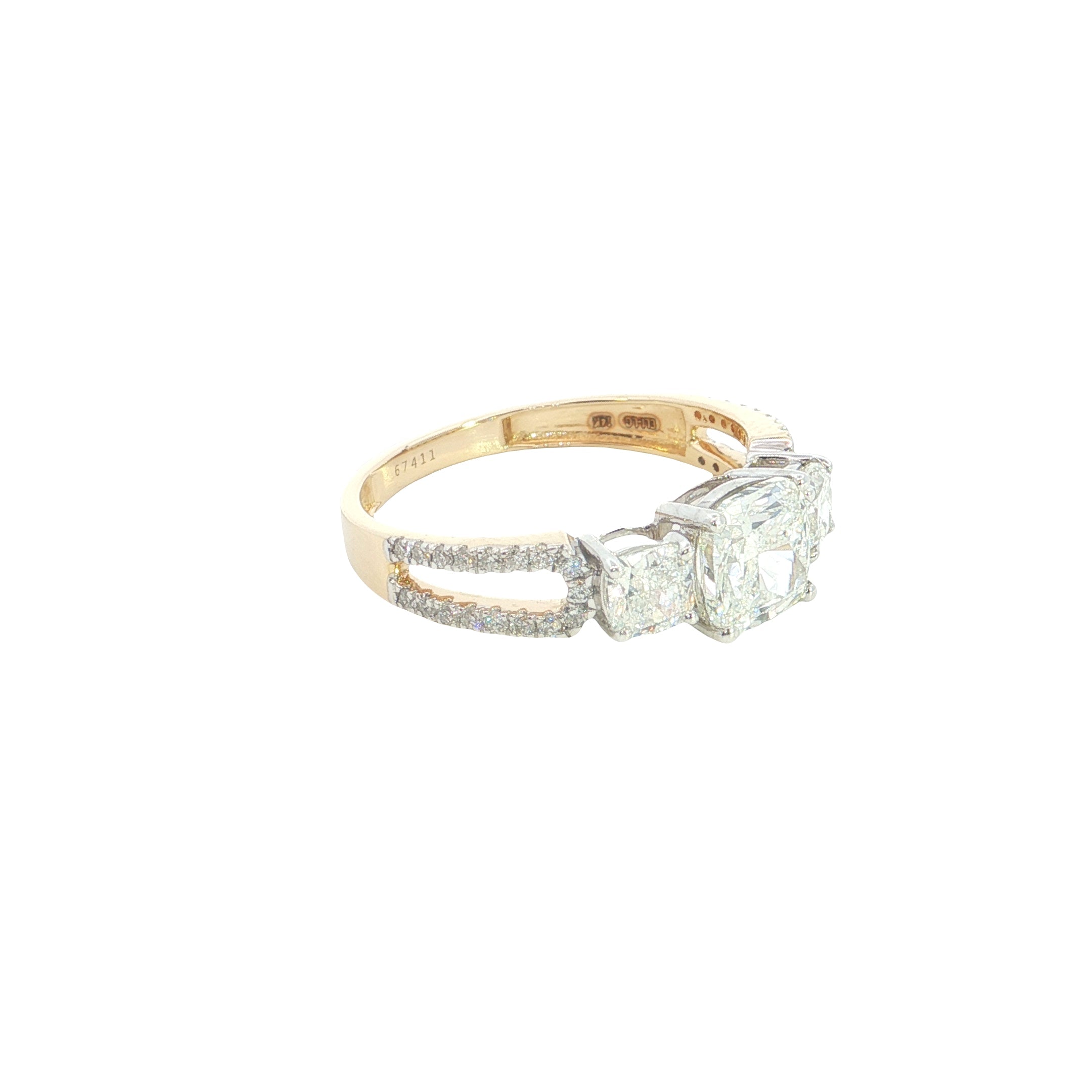 cushion with round brilliant cut lab grown diamond engagement ring