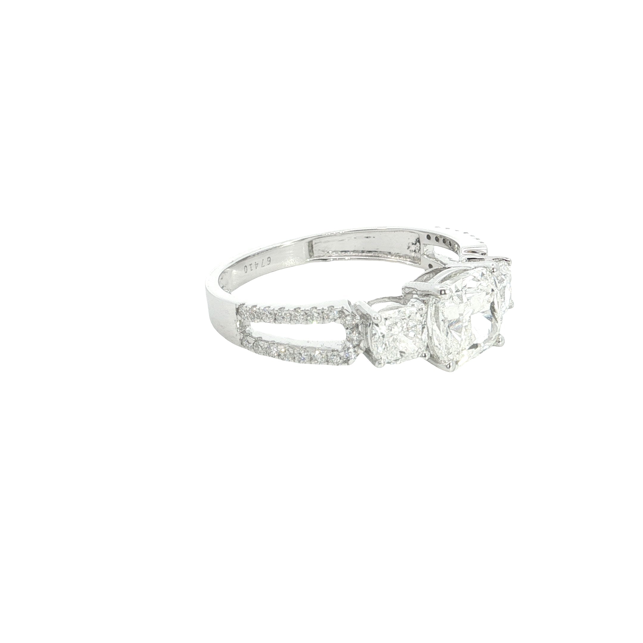 cushion with round brilliant cut lab grown diamond engagement ring