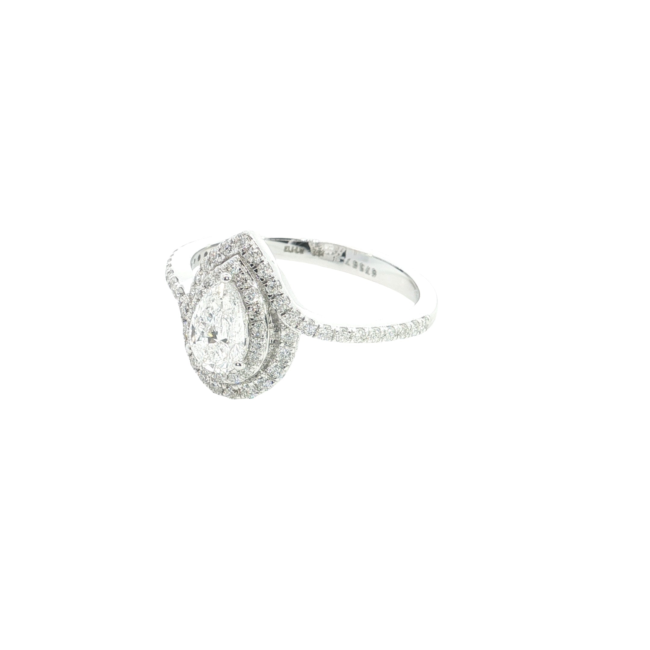 pear center with round brilliant cut halo setting lab grown diamond engagement ring