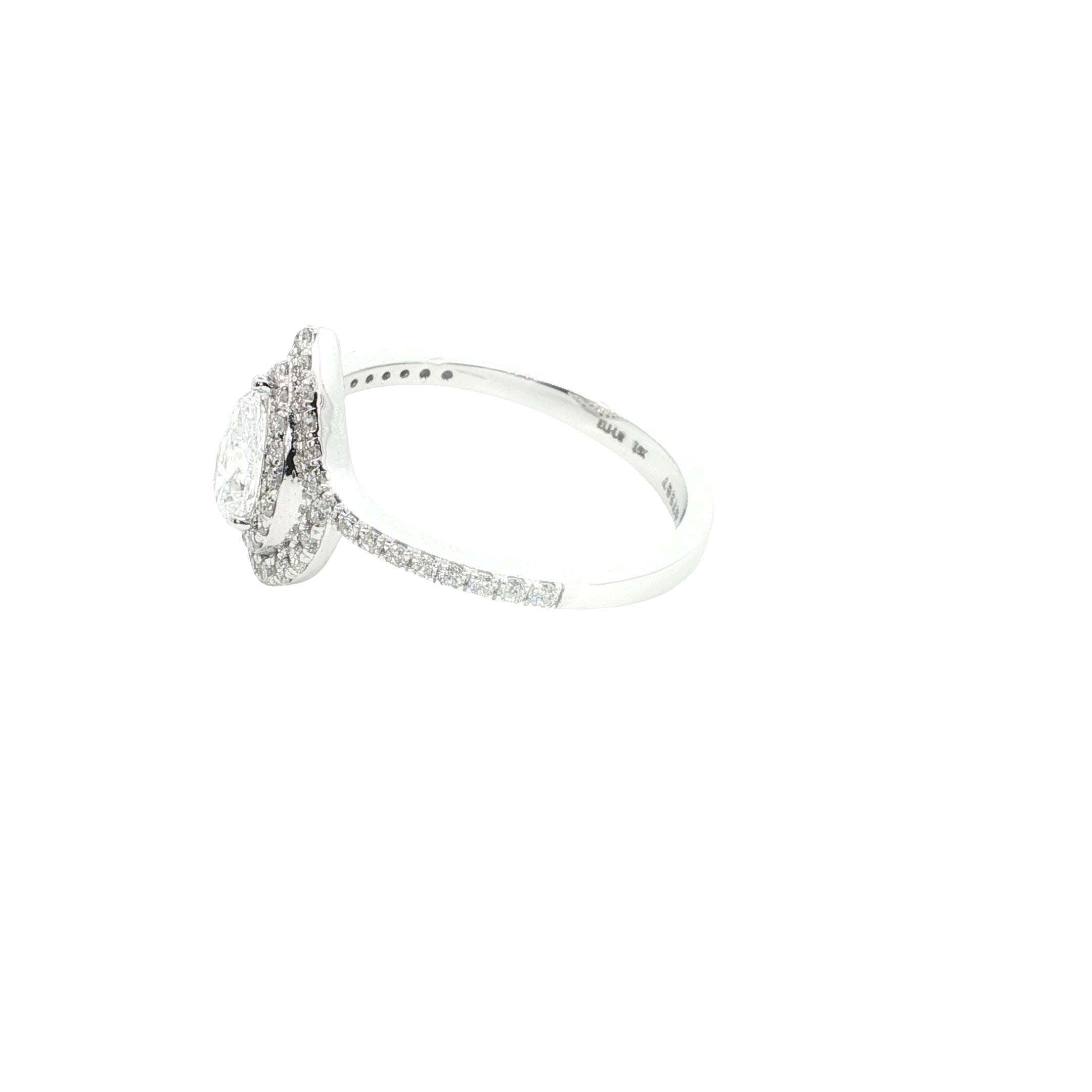 pear center with round brilliant cut halo setting lab grown diamond engagement ring