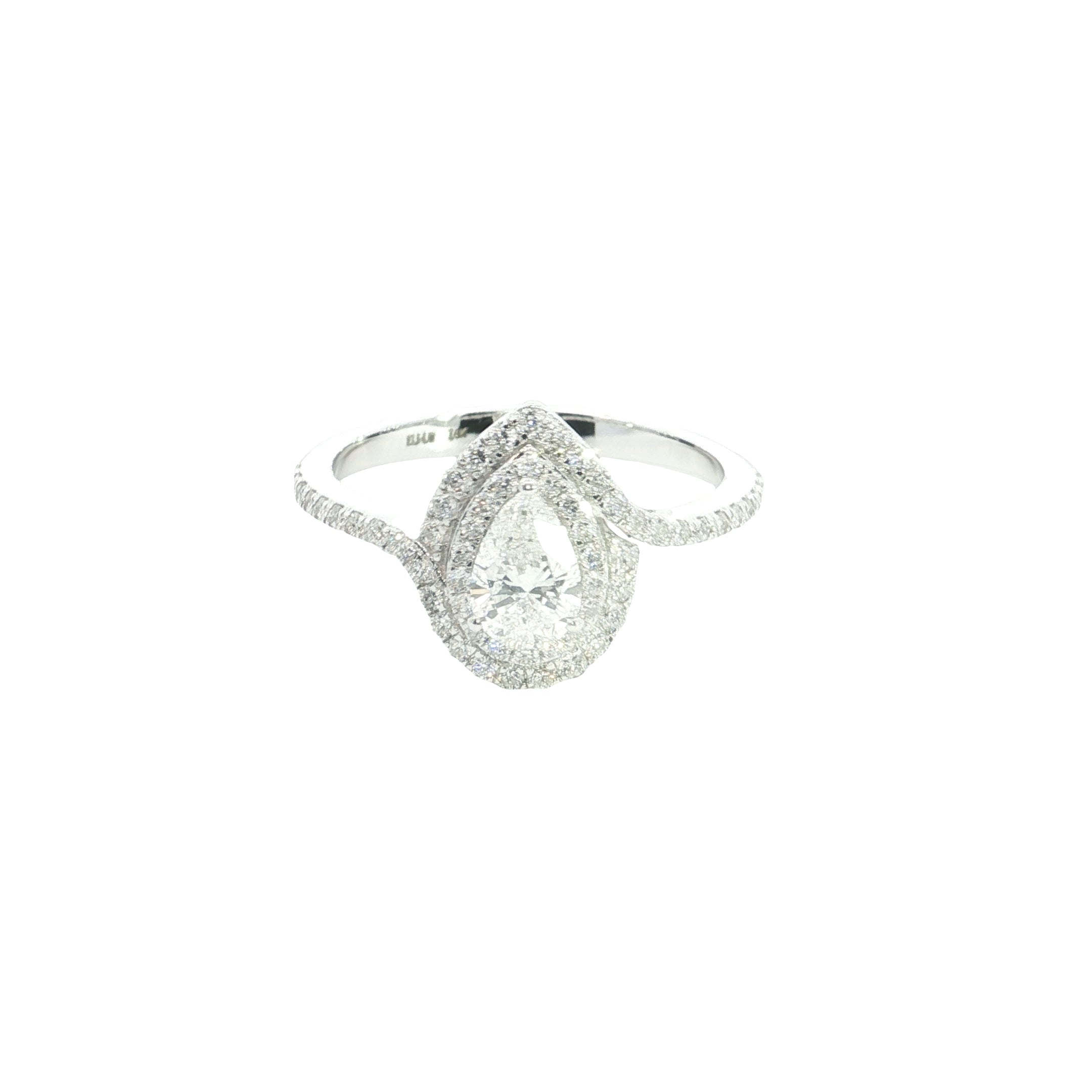 pear center with round brilliant cut halo setting lab grown diamond engagement ring