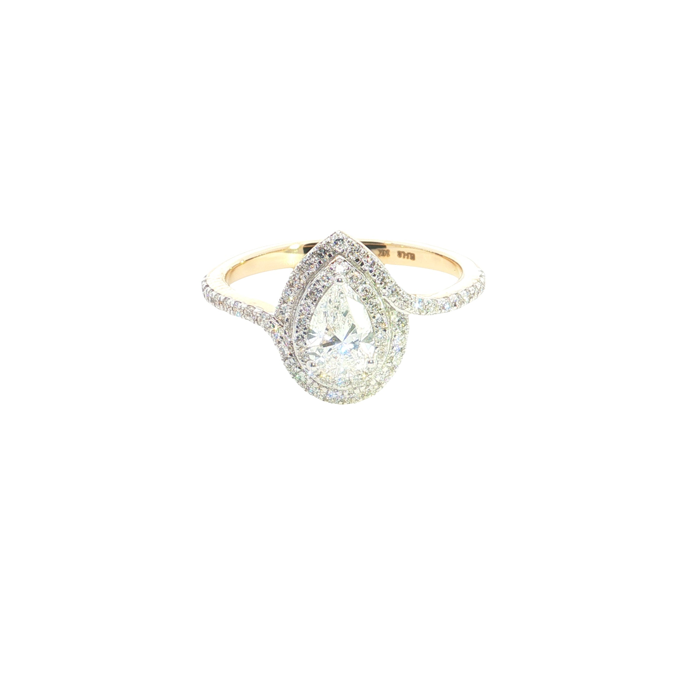 pear center with round brilliant cut halo setting lab grown diamond engagement ring