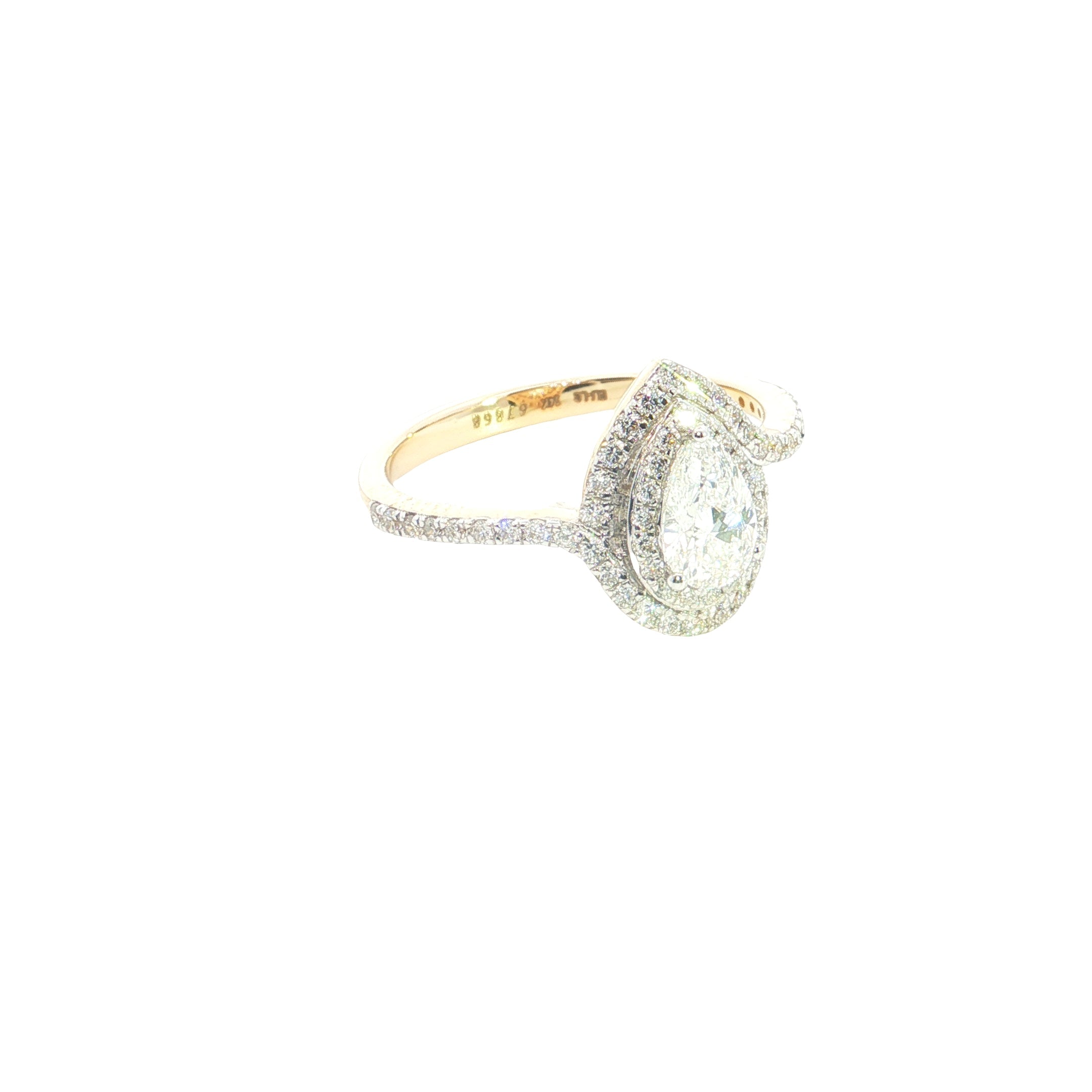 pear center with round brilliant cut halo setting lab grown diamond engagement ring
