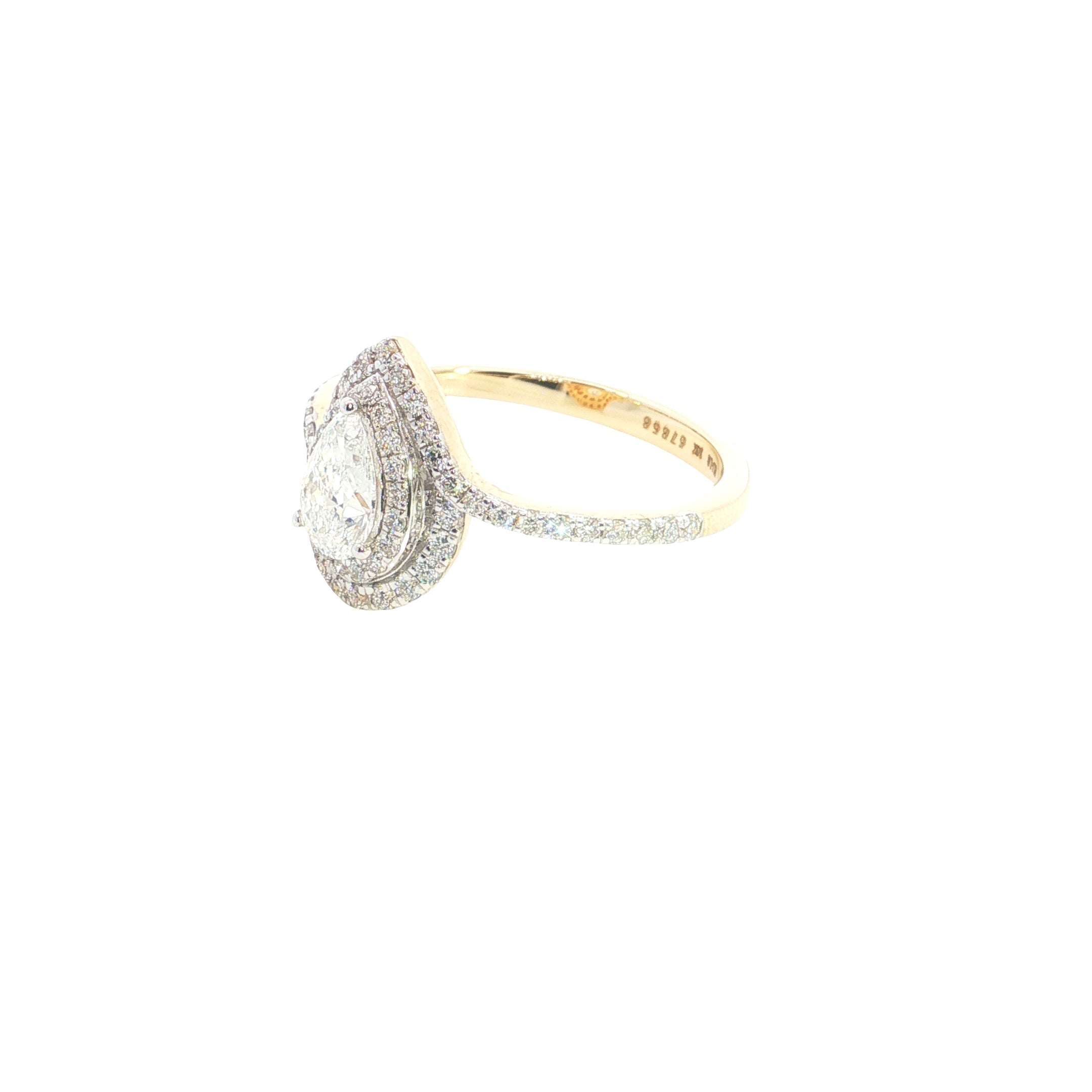 pear center with round brilliant cut halo setting lab grown diamond engagement ring