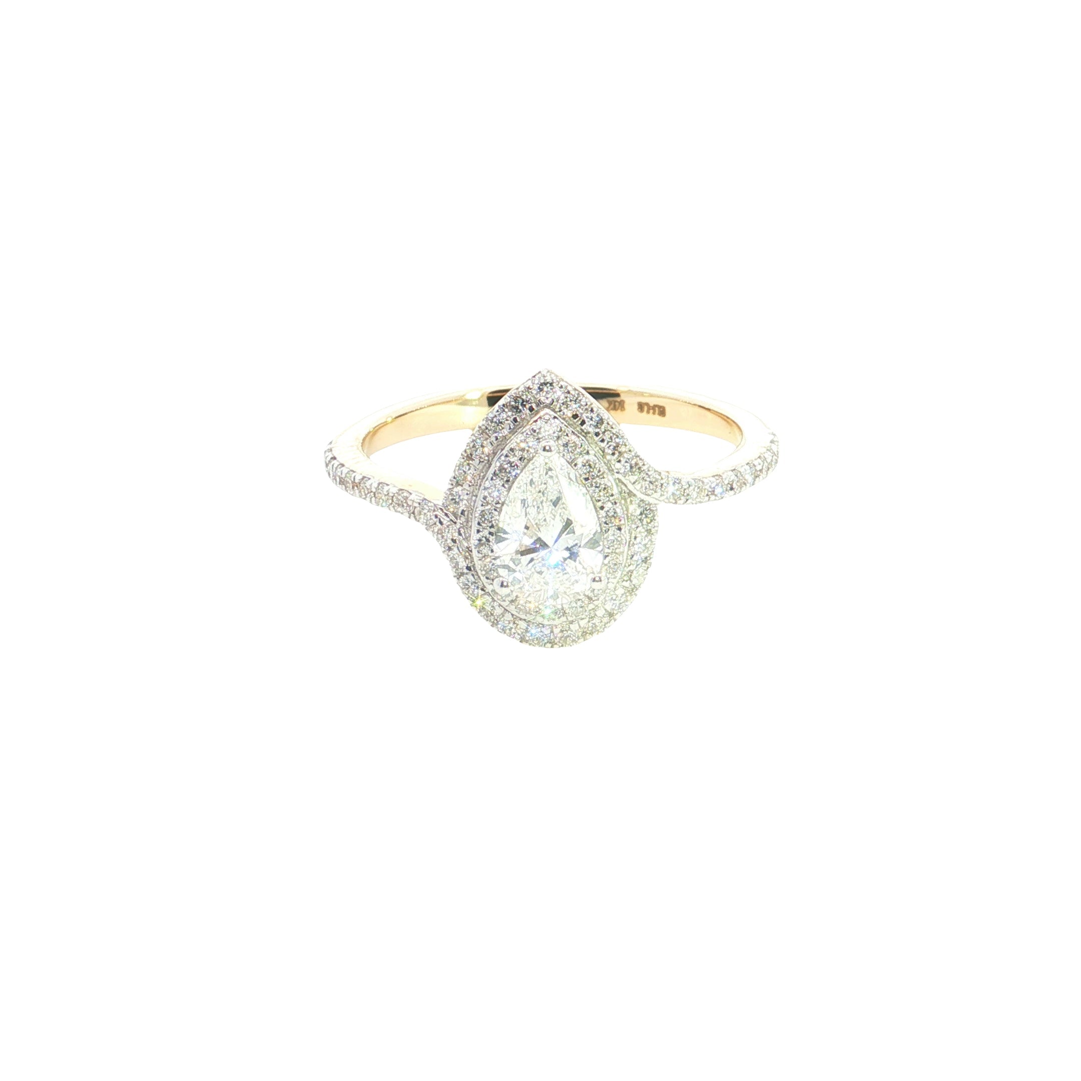 pear center with round brilliant cut halo setting lab grown diamond engagement ring