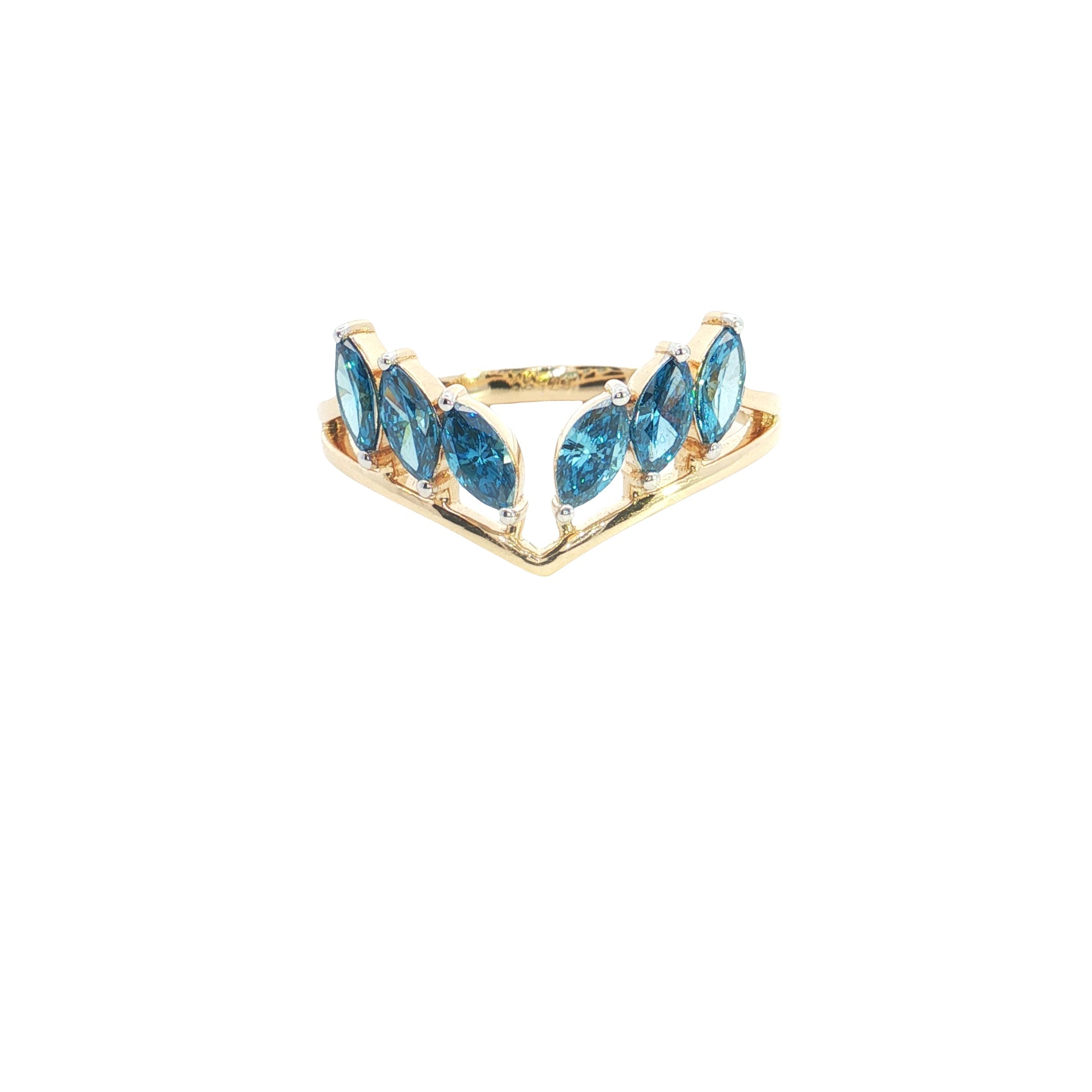 blue color marquise cut lab grown diamond stakable ring