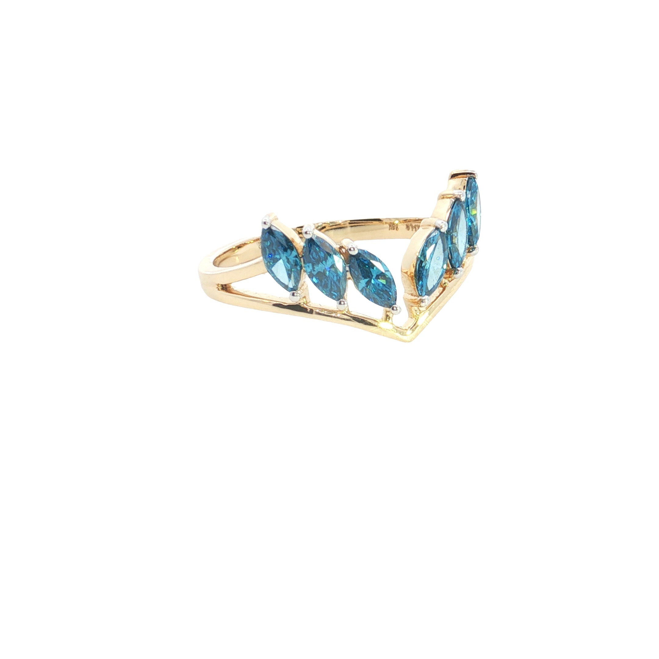 blue color marquise cut lab grown diamond stakable ring