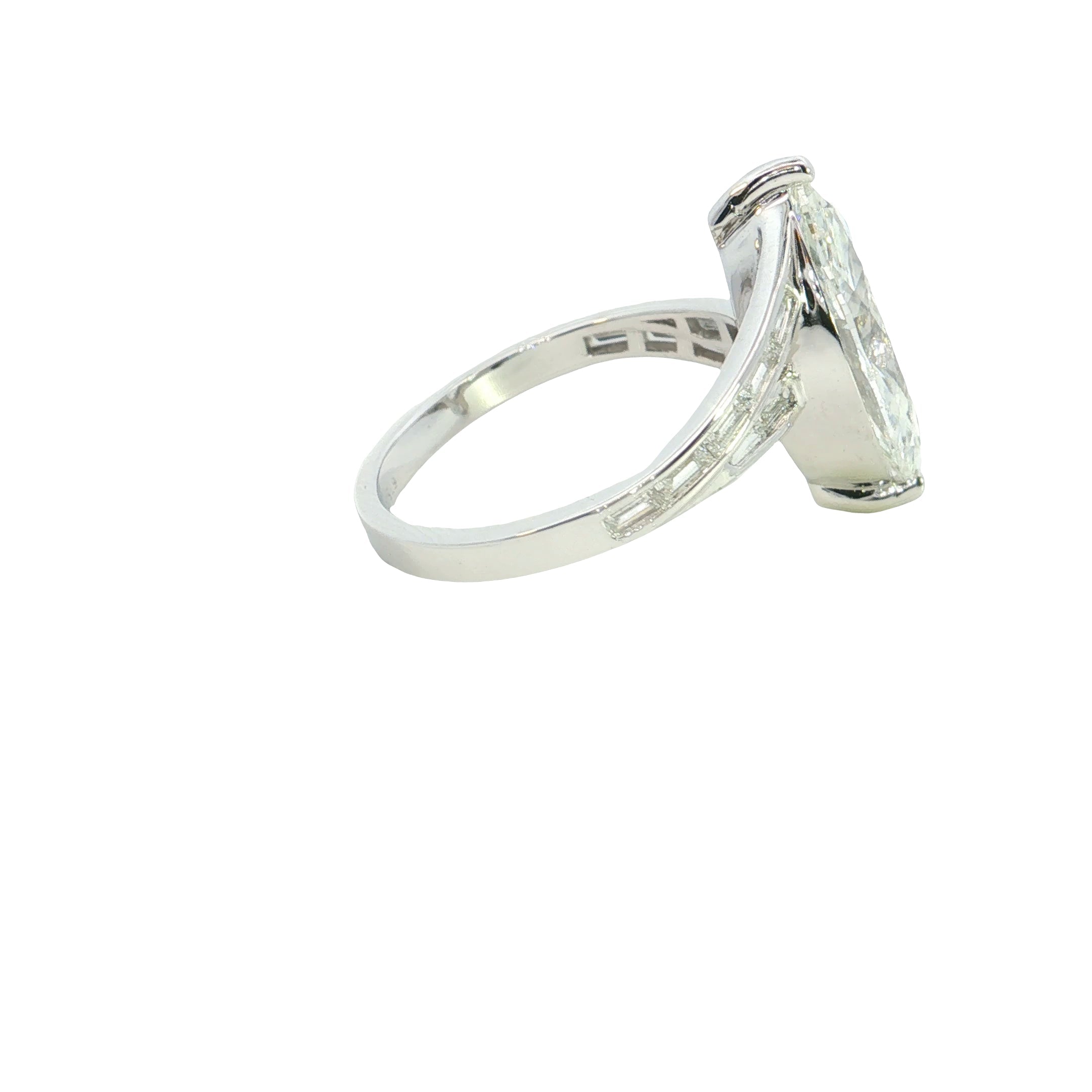 marquise center with BAGUETTE  and round lab grown diamond engagement ring