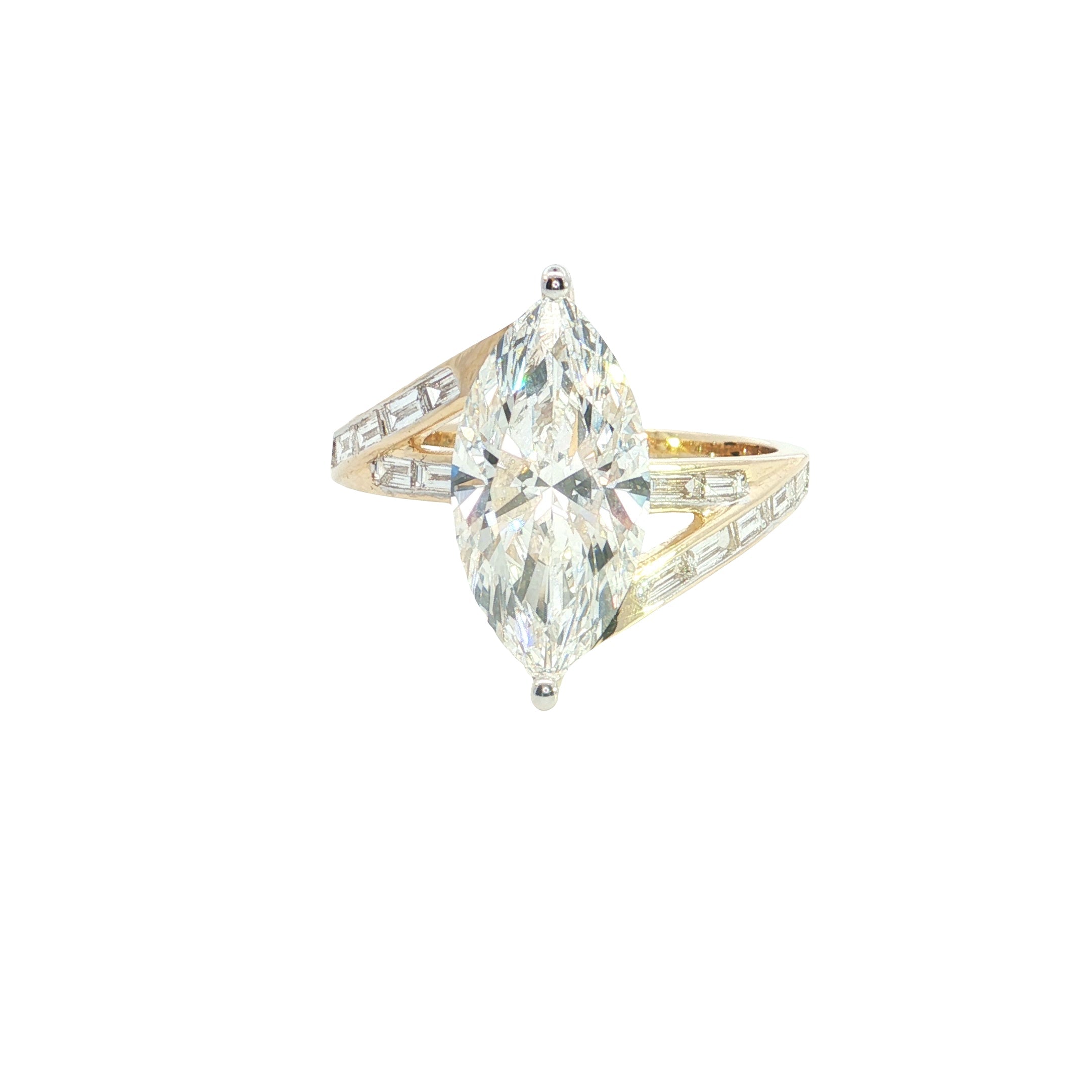 marquise center with BAGUETTE  and round lab grown diamond engagement ring
