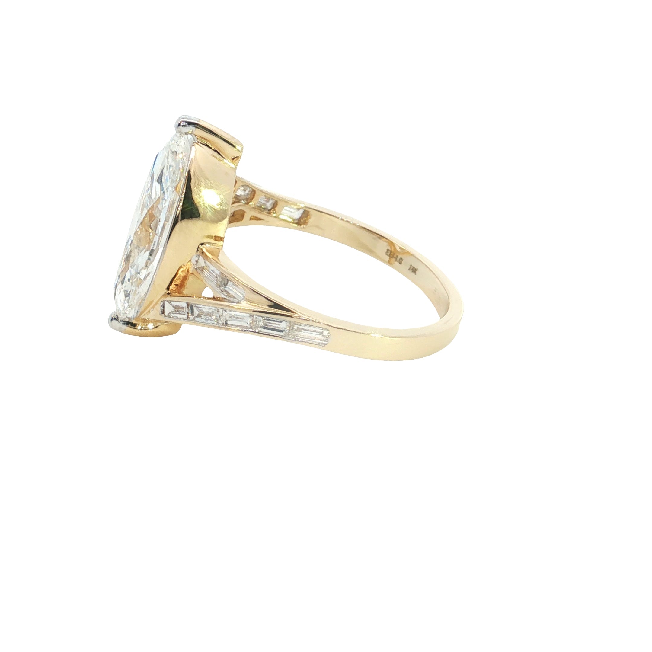 marquise center with BAGUETTE  and round lab grown diamond engagement ring
