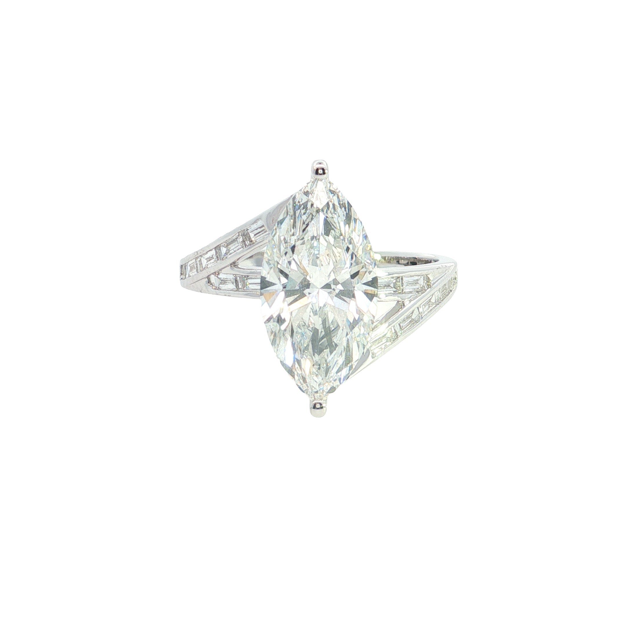 marquise center with BAGUETTE  and round lab grown diamond engagement ring