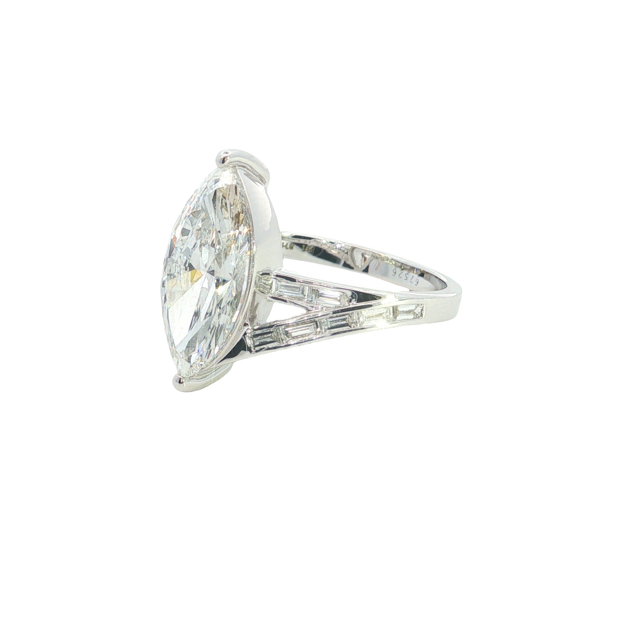marquise center with BAGUETTE  and round lab grown diamond engagement ring
