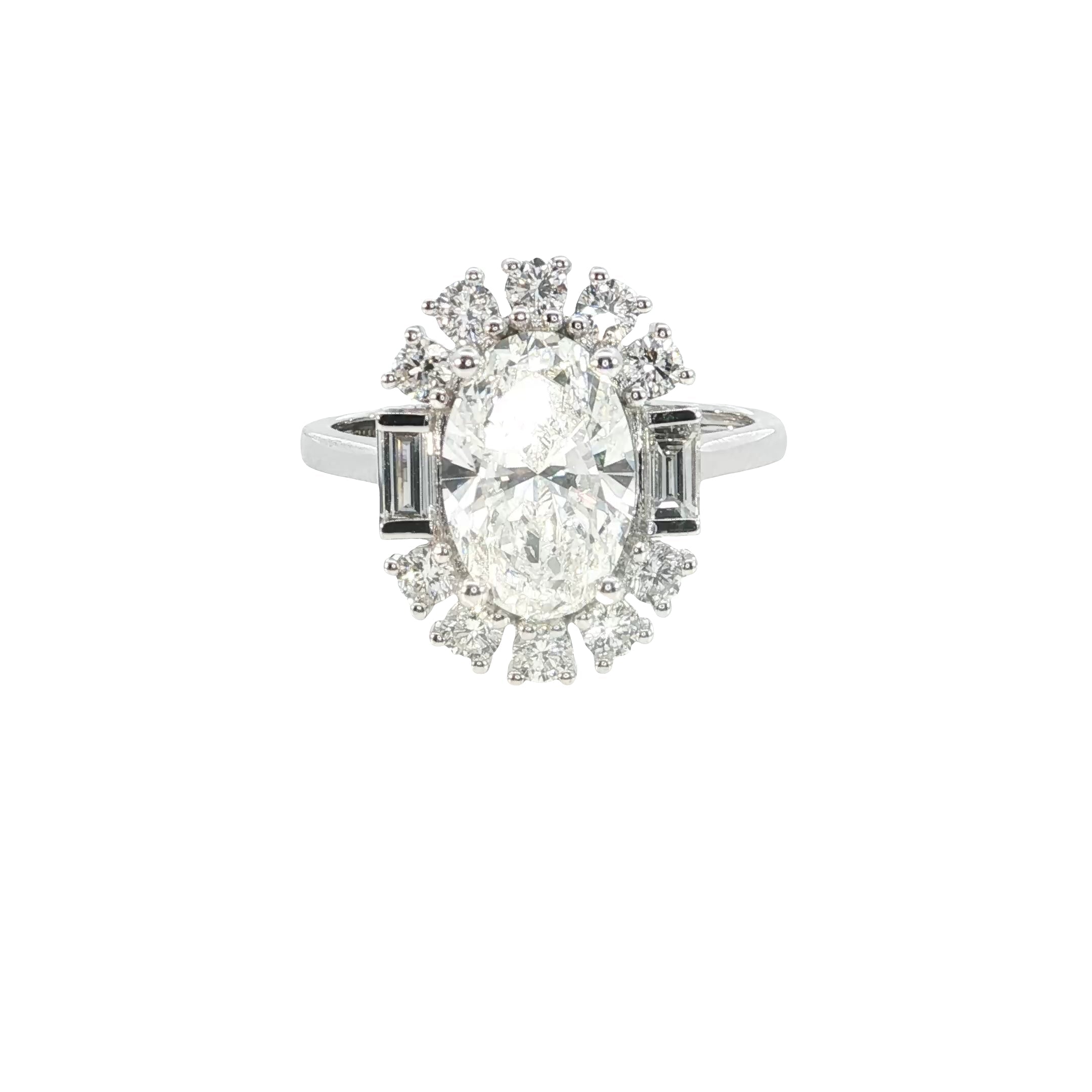 oval with BAGUETTE  and round lab diamond engagement ring
