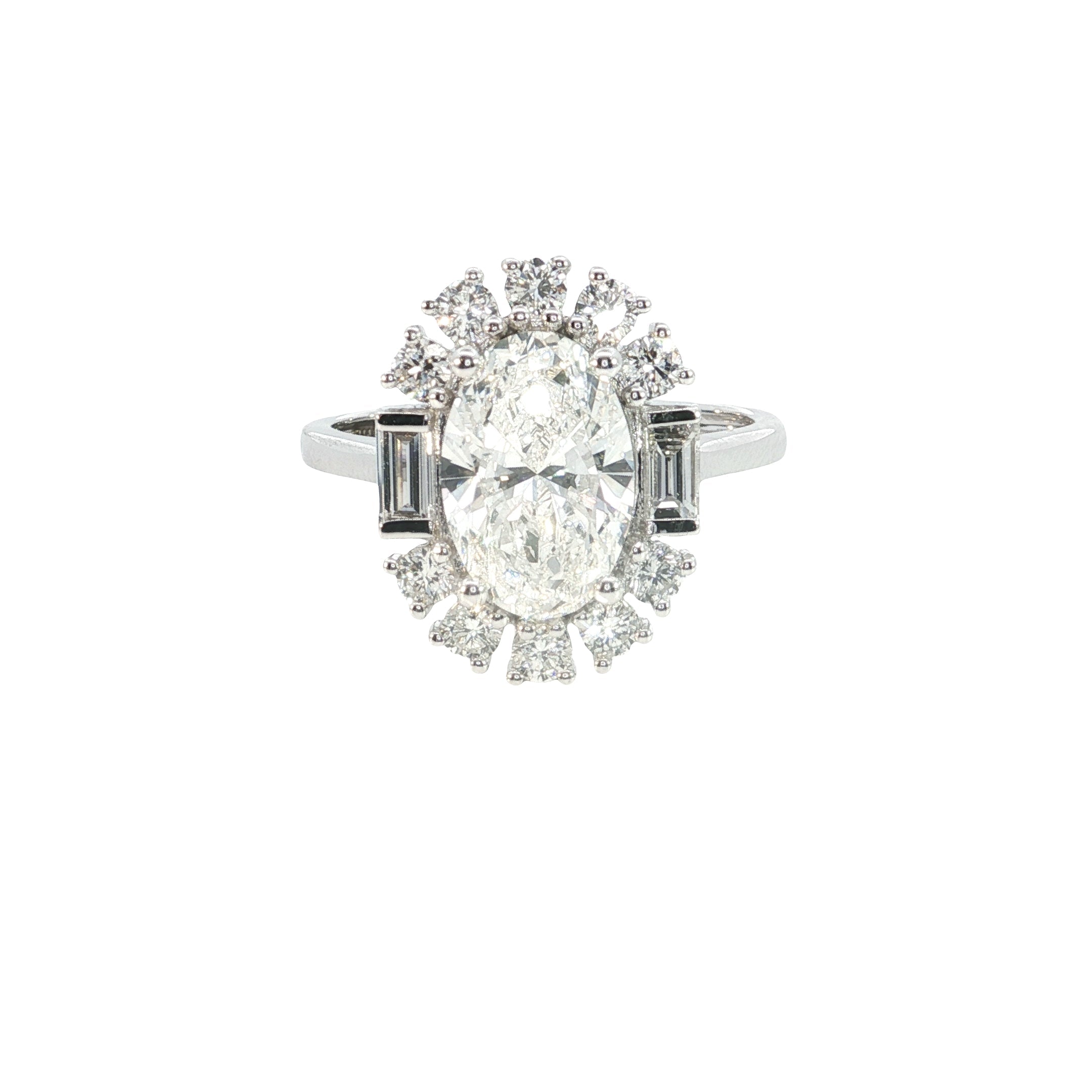 oval with BAGUETTE  and round lab diamond engagement ring
