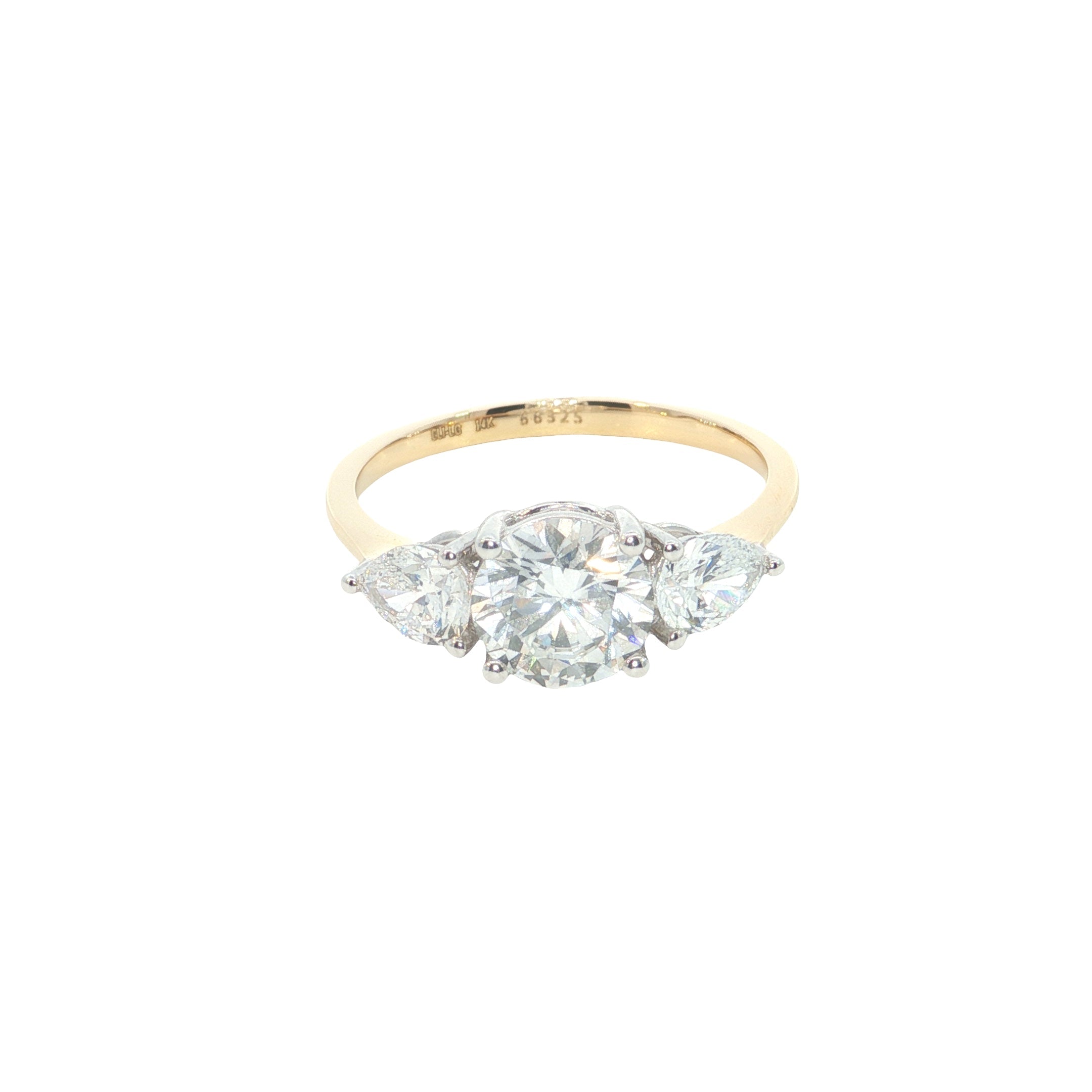 Round Brilliant cut with Pear Cut Lab grown Diamond Three Stone Engagement Ring