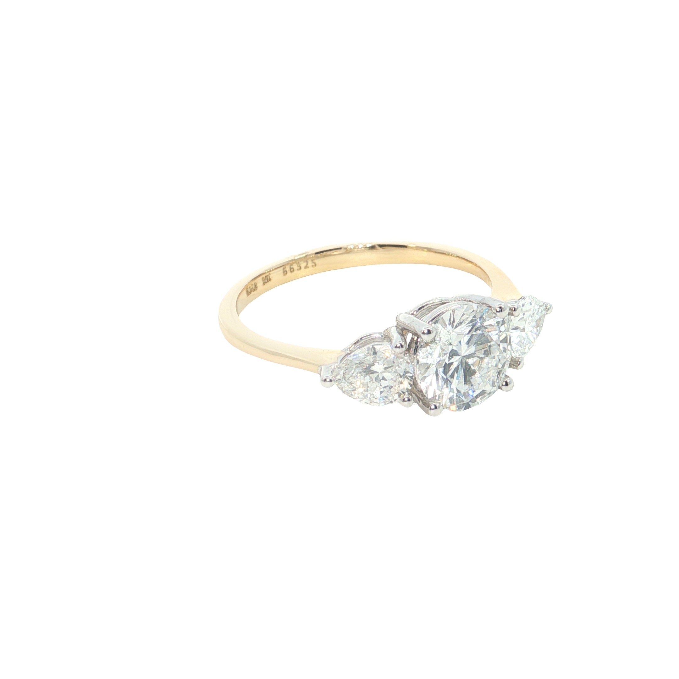 Round Brilliant cut with Pear Cut Lab grown Diamond Three Stone Engagement Ring