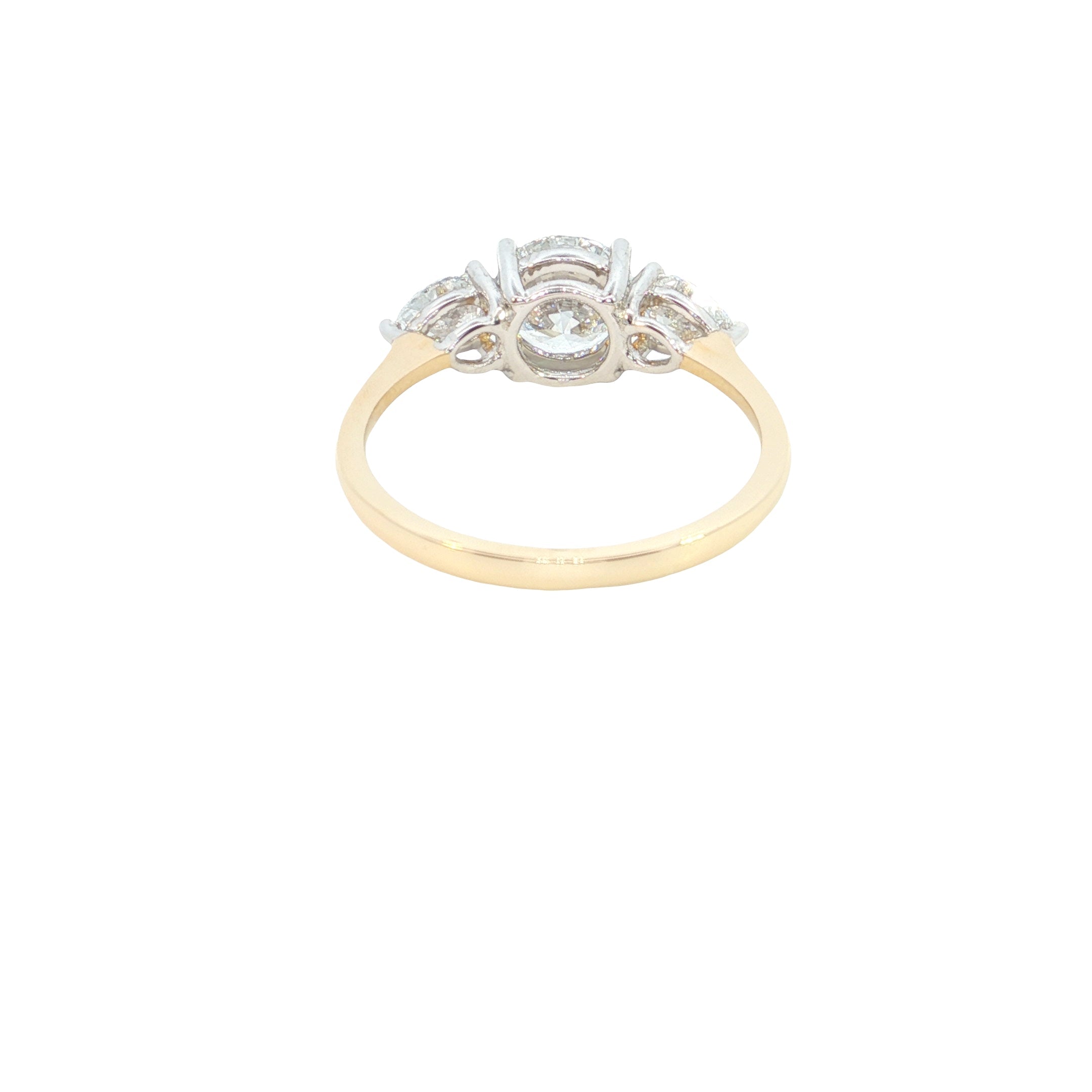 Round Brilliant cut with Pear Cut Lab grown Diamond Three Stone Engagement Ring