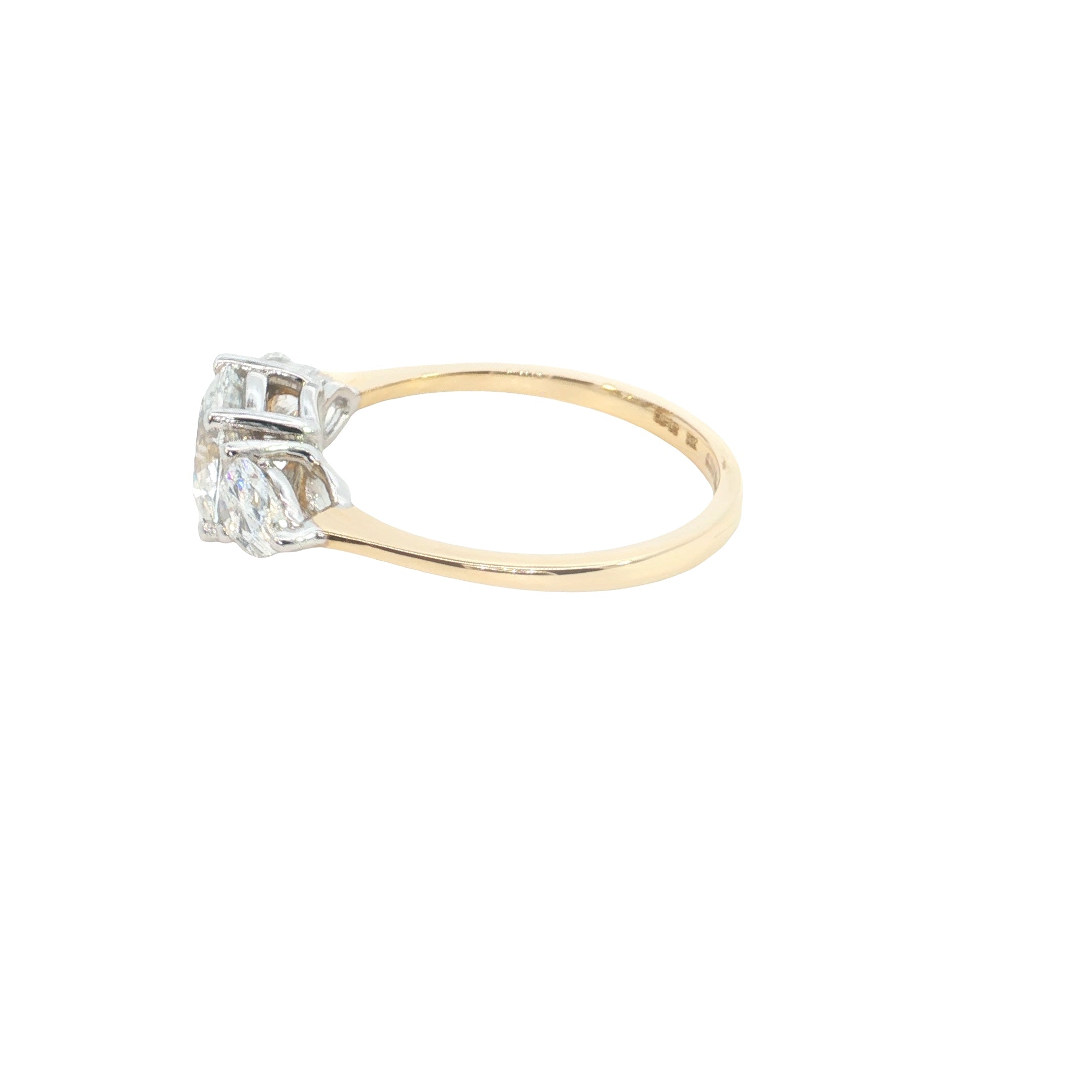 Round Brilliant cut with Pear Cut Lab grown Diamond Three Stone Engagement Ring