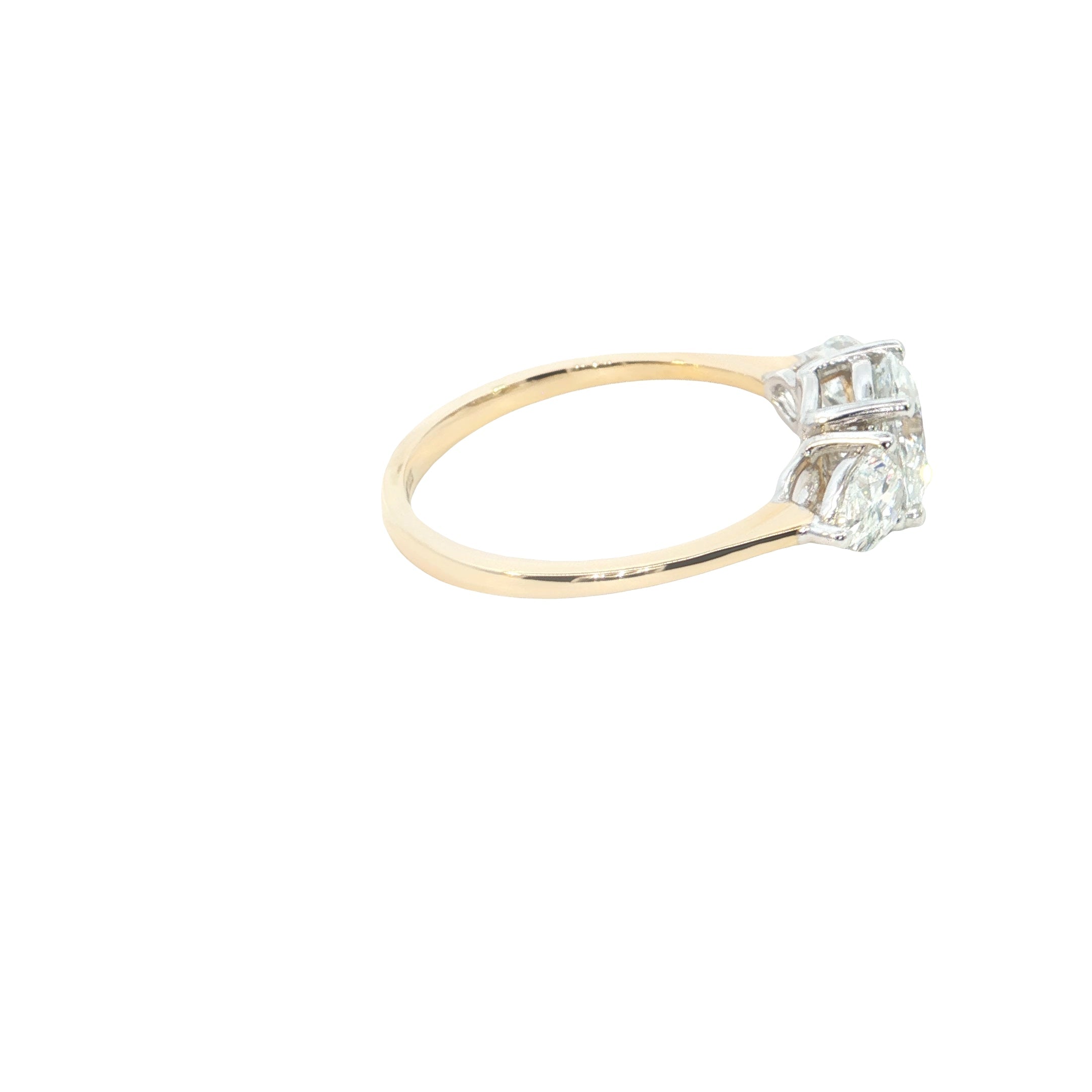 Round Brilliant cut with Pear Cut Lab grown Diamond Three Stone Engagement Ring