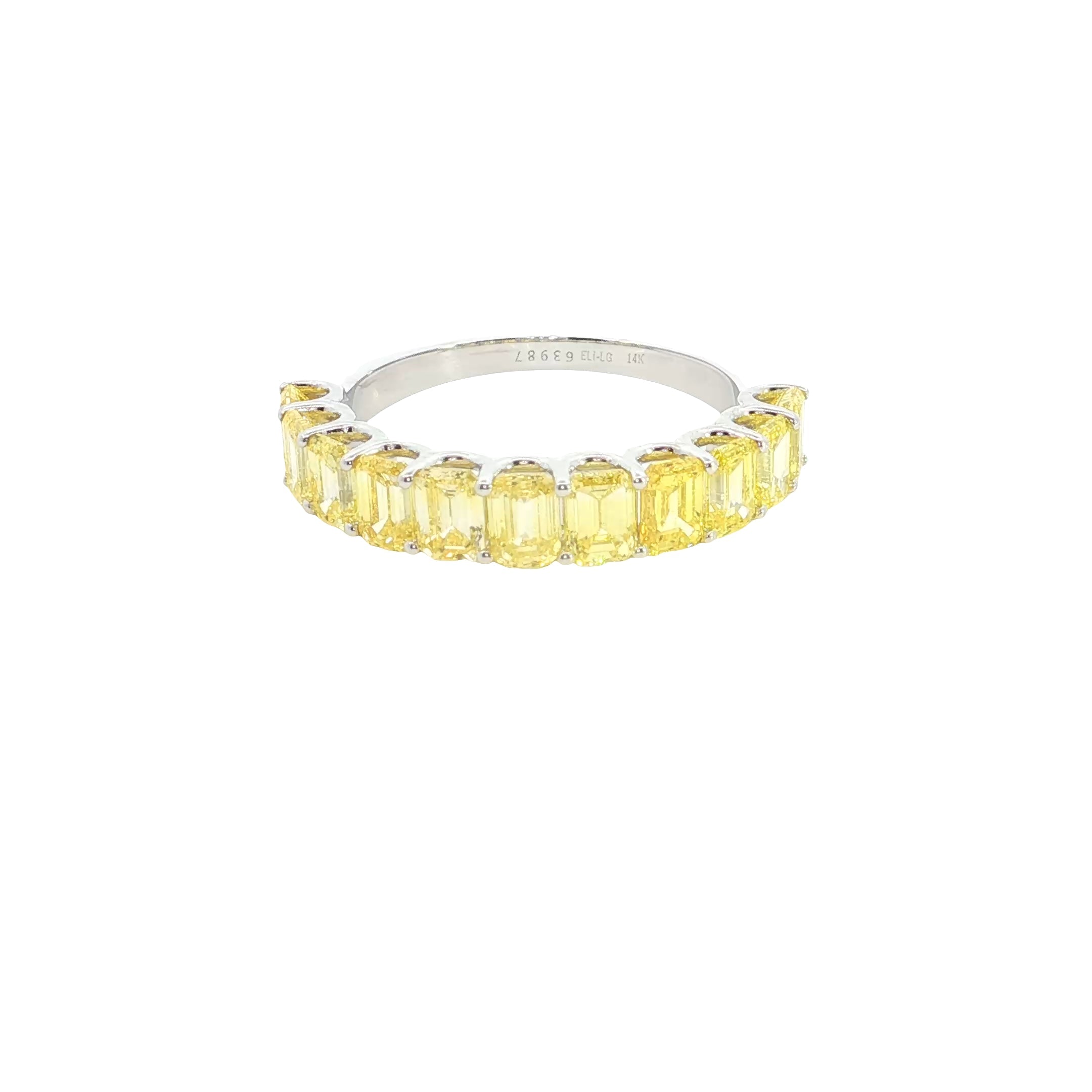 yellow radiant cut lab grown diamond half eternity stackable ring band