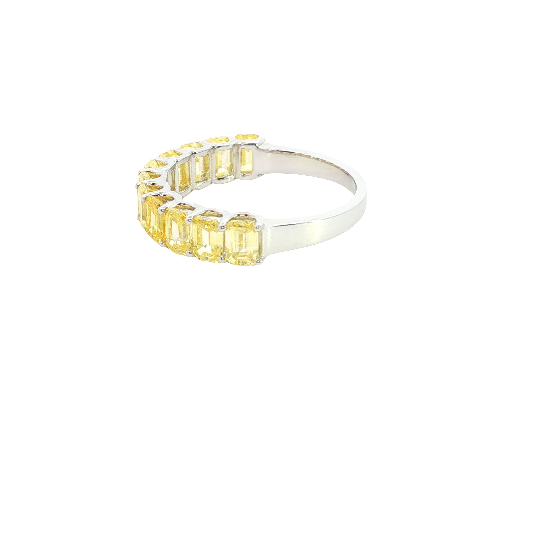 yellow radiant cut lab grown diamond half eternity stackable ring band