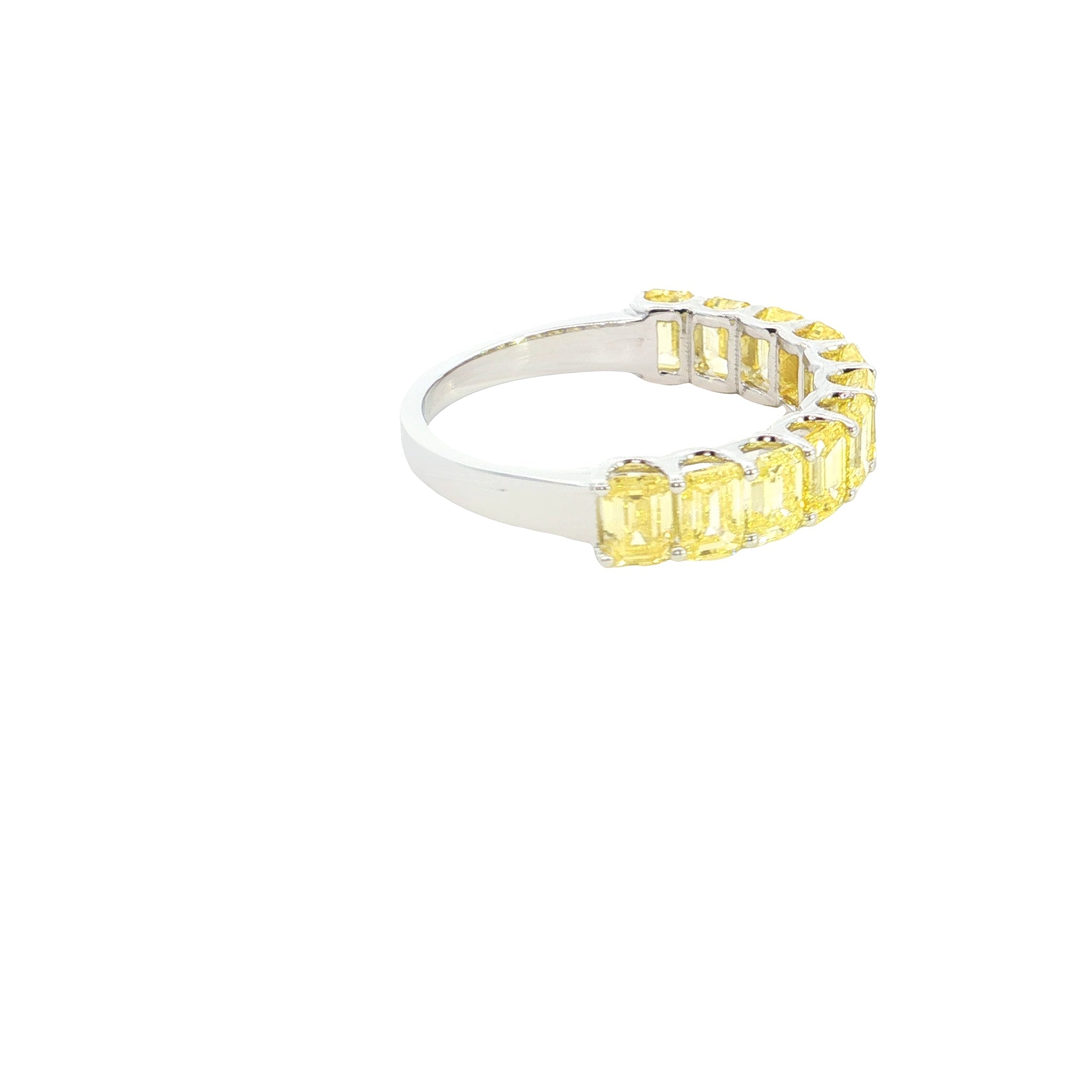 yellow radiant cut lab grown diamond half eternity stackable ring band