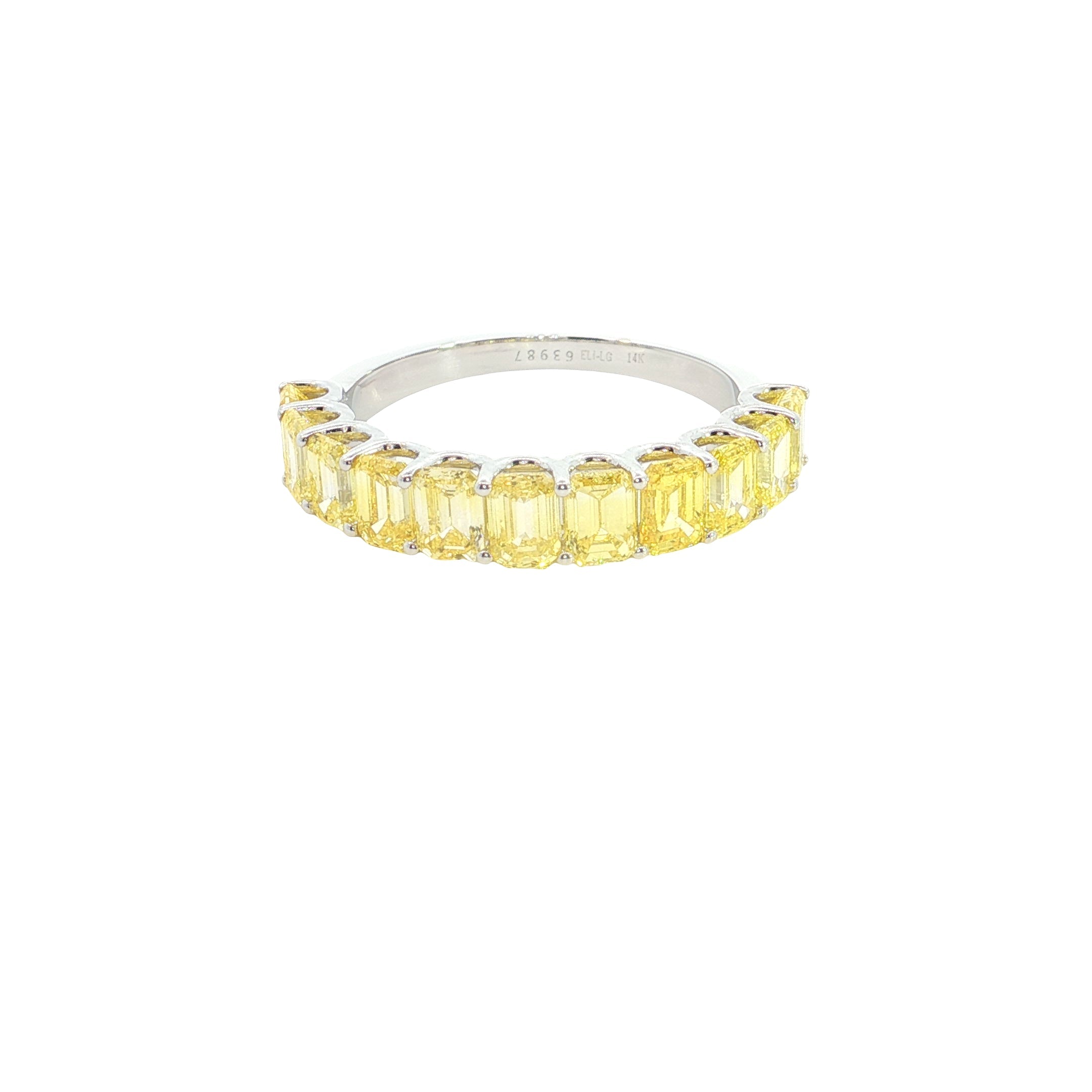 yellow radiant cut lab grown diamond half eternity stackable ring band