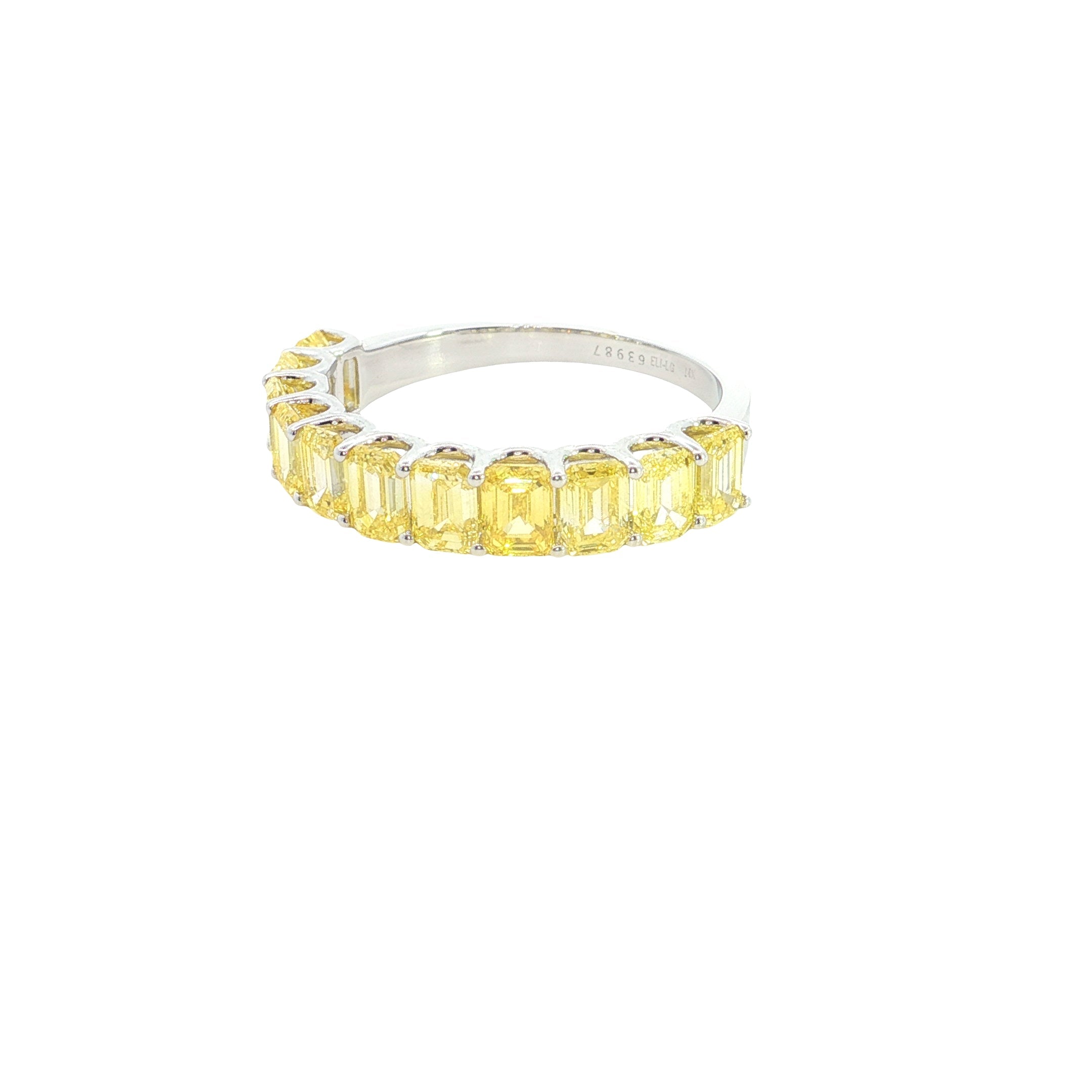 yellow radiant cut lab grown diamond half eternity stackable ring band