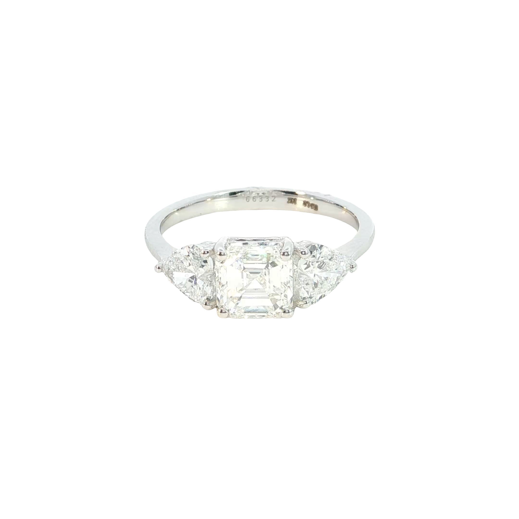Asscher cut with Heart Lab grown Diamond Three Stone Engagement Ring