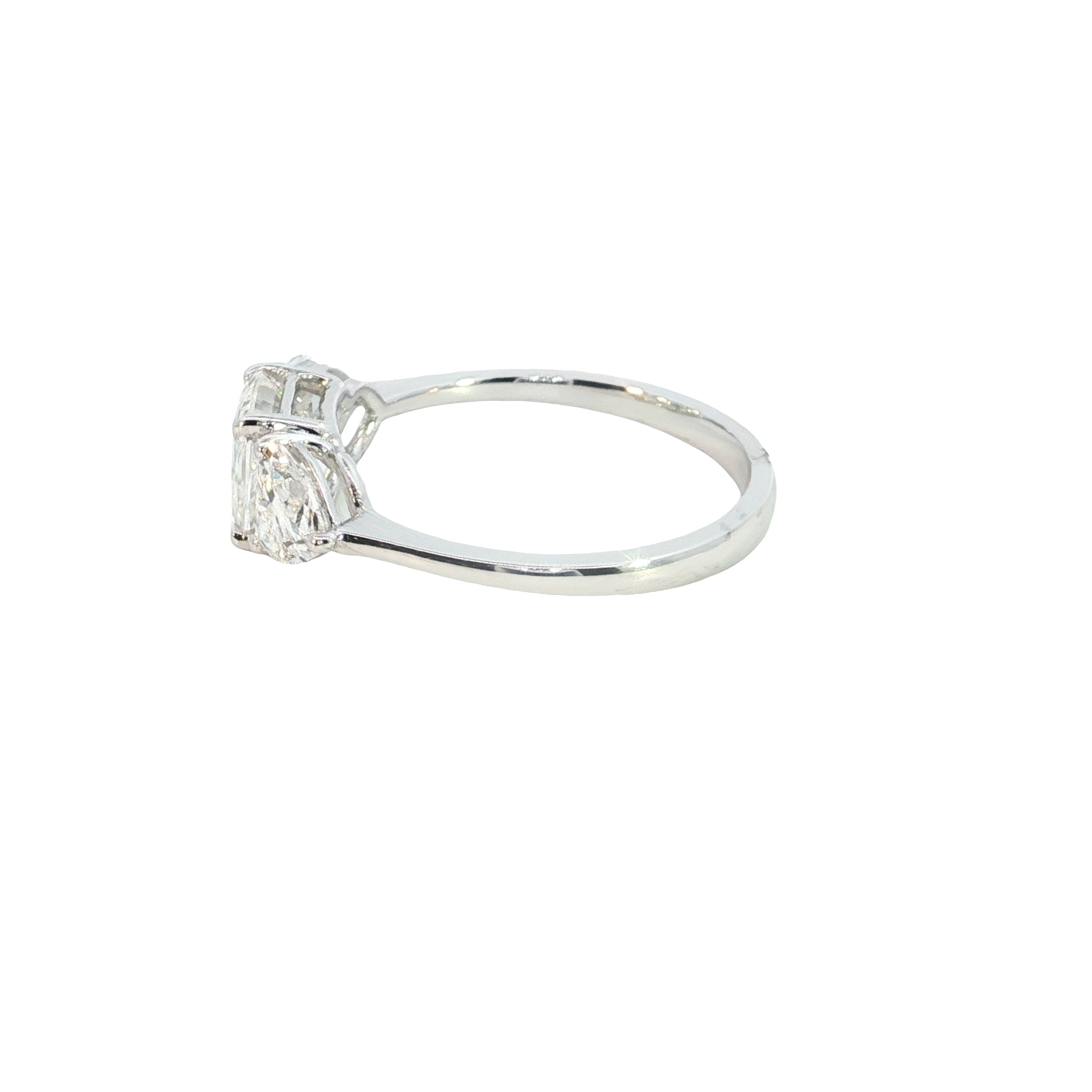 Asscher cut with Heart Lab grown Diamond Three Stone Engagement Ring