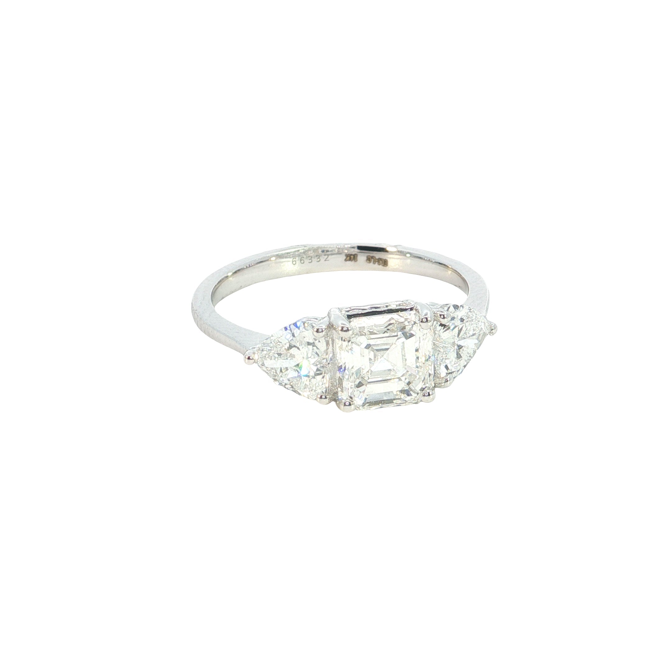 Asscher cut with Heart Lab grown Diamond Three Stone Engagement Ring