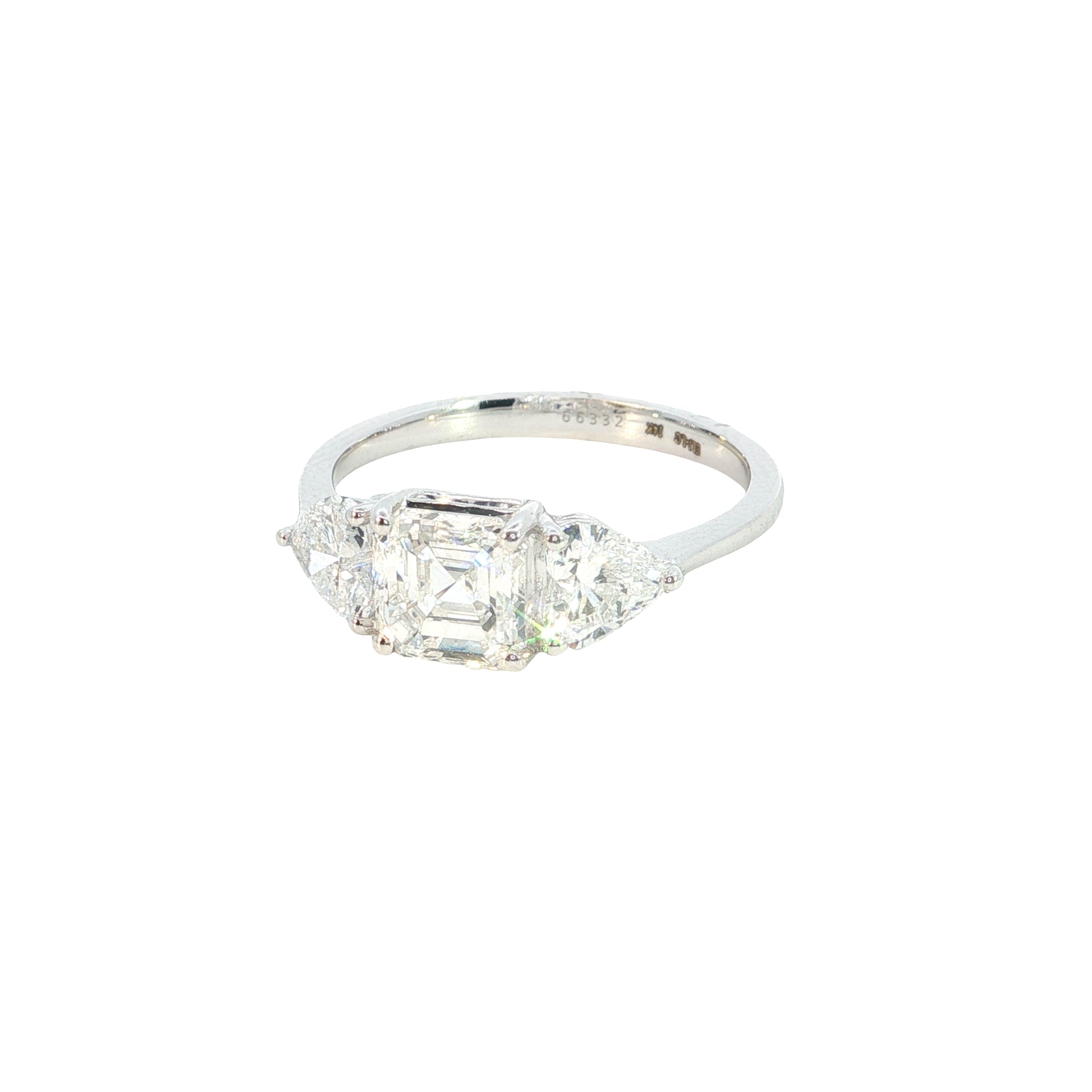 Asscher cut with Heart Lab grown Diamond Three Stone Engagement Ring
